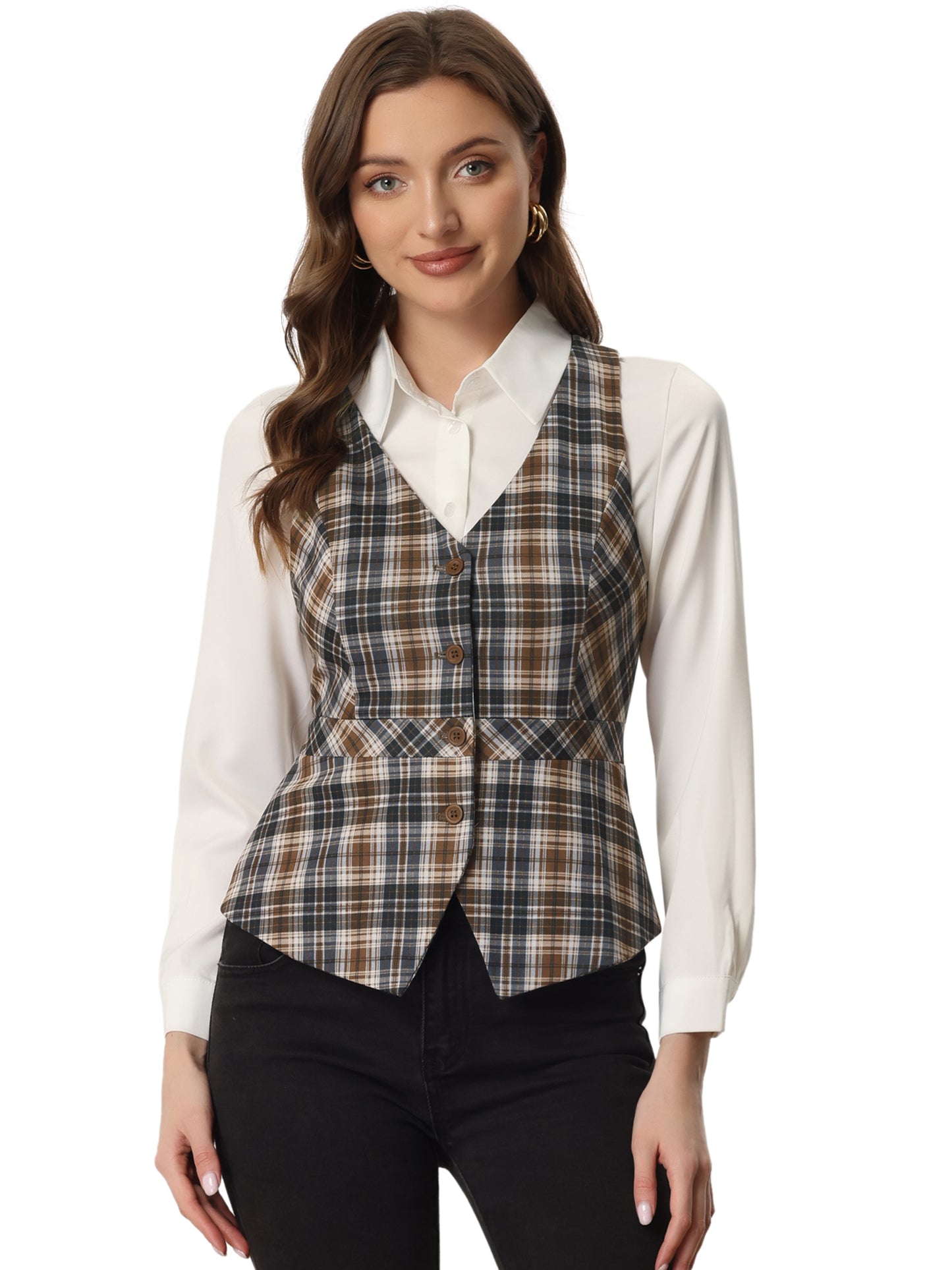 Women's Plaid Vest Single Breasted V Neck Vintage Racerback Waistcoat