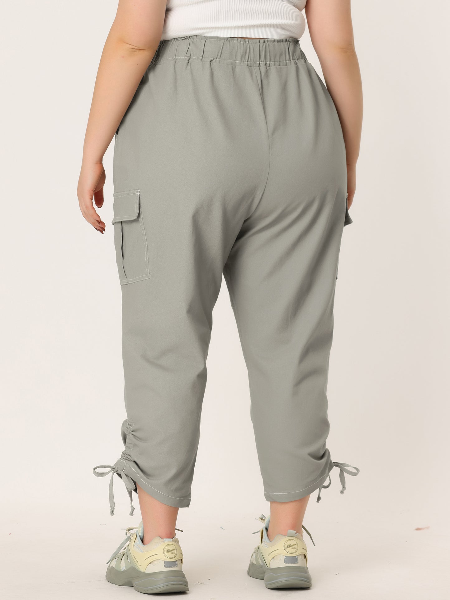 Women's Plus Size Drawstring Elastic Waist Cargo Pants with Pocket