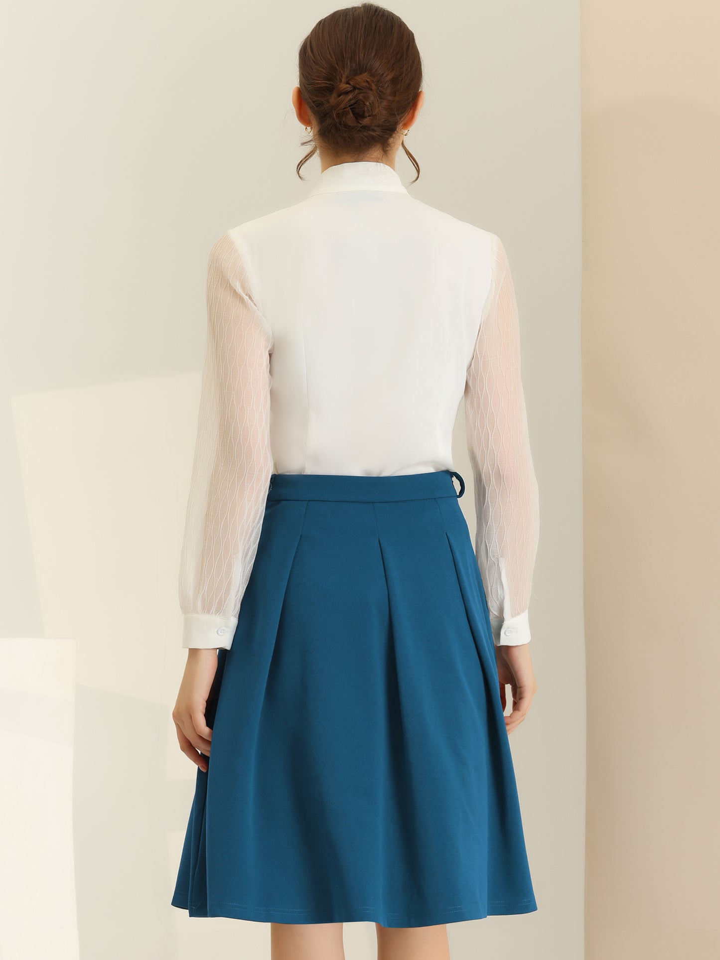 Women's Office Work Skirts Belted Waist Midi A-Line Pleated Skirt (Available in Plus Size)