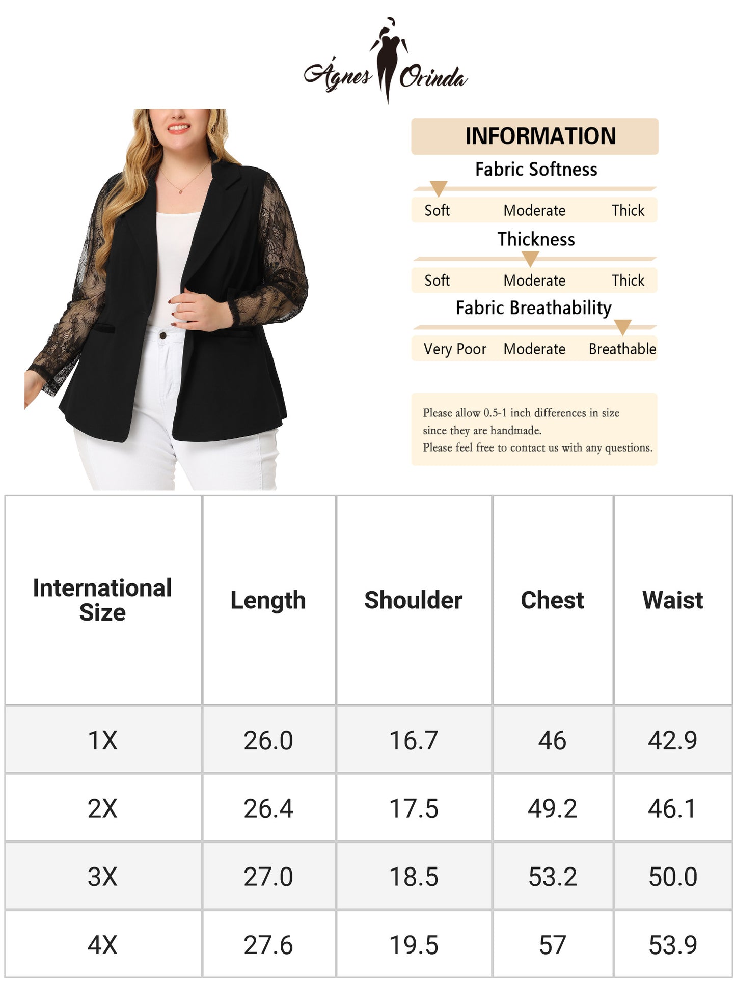 Women Plus Size Blazers Work Jackets Notch Lapel Lace Front Blazer Jackets