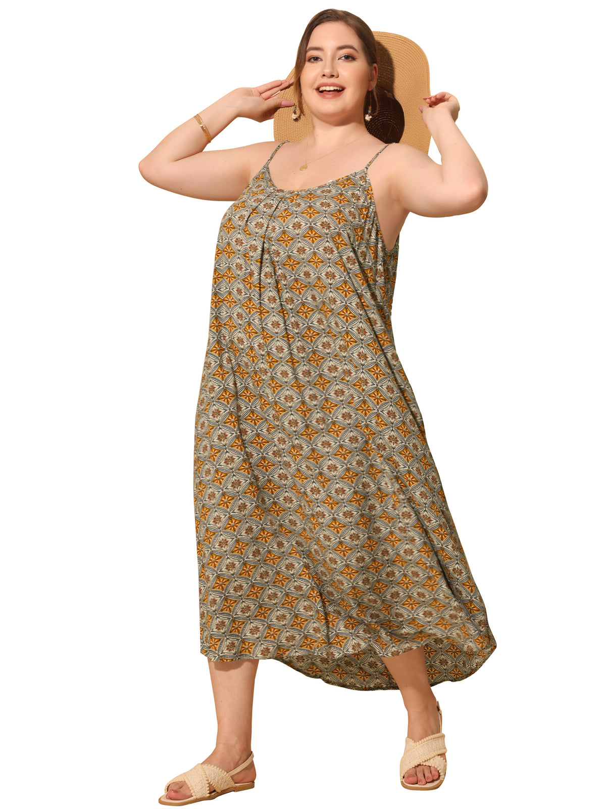 Women's Plus Size Bohemian Spaghetti Straps Summer Long Maxi Beach Dress