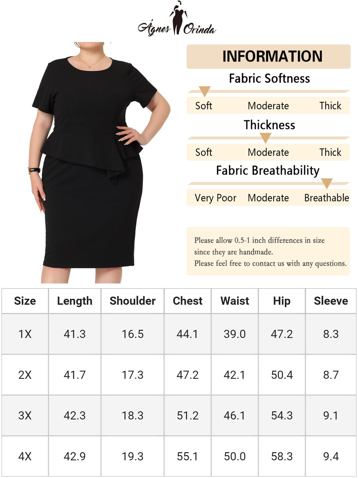 Women Plus Size Business Short Sleeves Crew Neck Work Office Peplum Pencil Dress