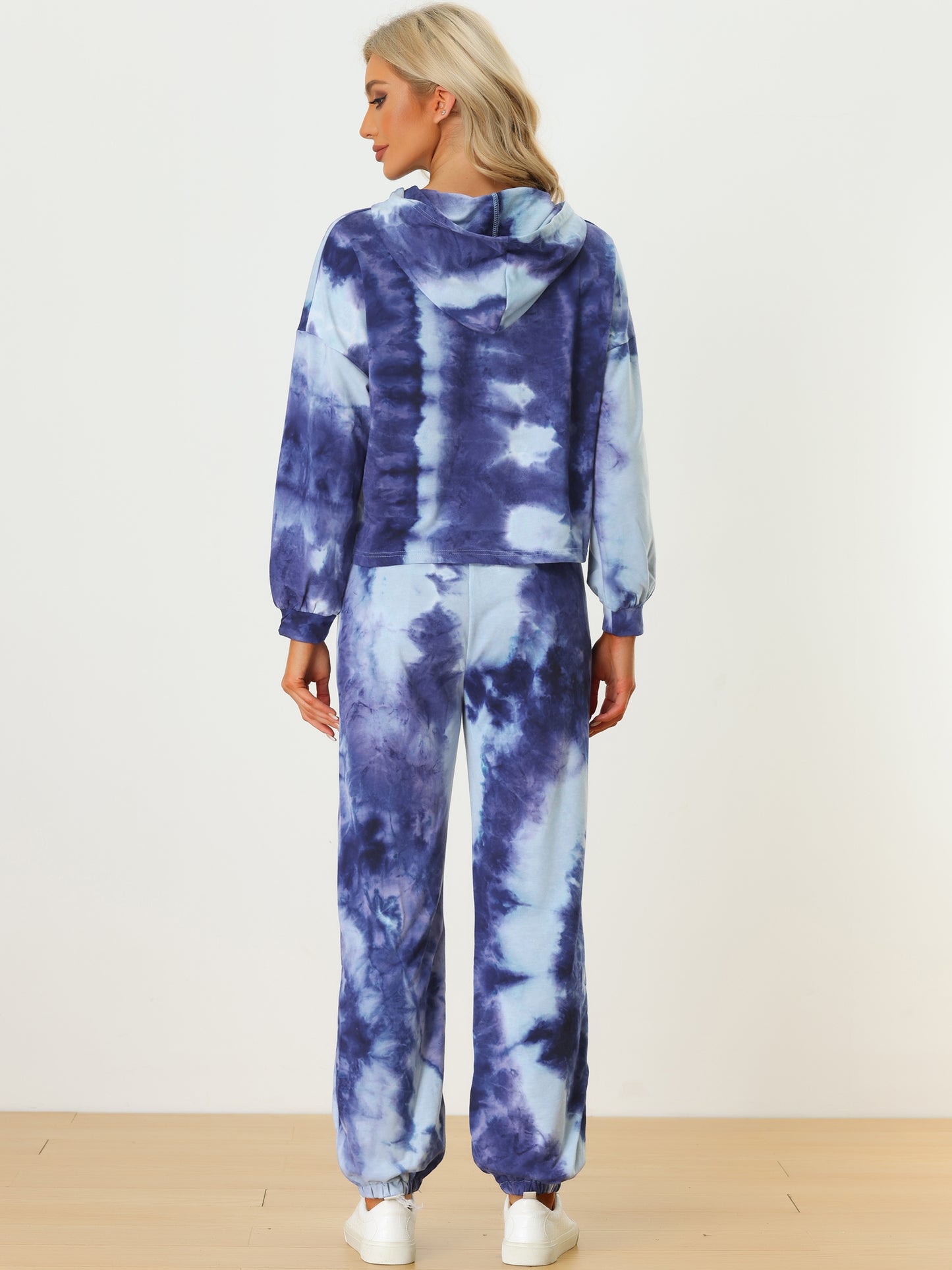 Women's 2 Piece Sweatsuits Tie Dye Pullover Hoodie Drawstring Jogging Tracksuit