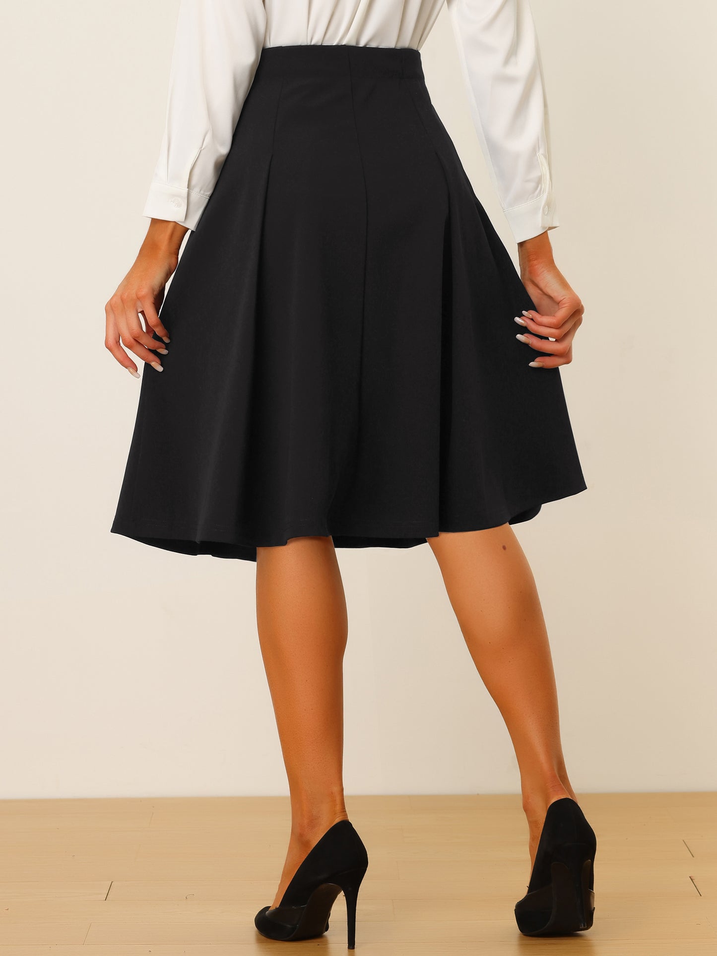 Women's High Waist Work Office Pleated Flared Elegant Midi Skirt (Available in Plus Size)