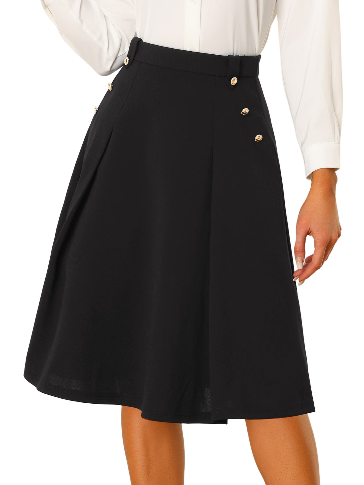Women's High Waist Work Office Pleated Flared Elegant Midi Skirt (Available in Plus Size)