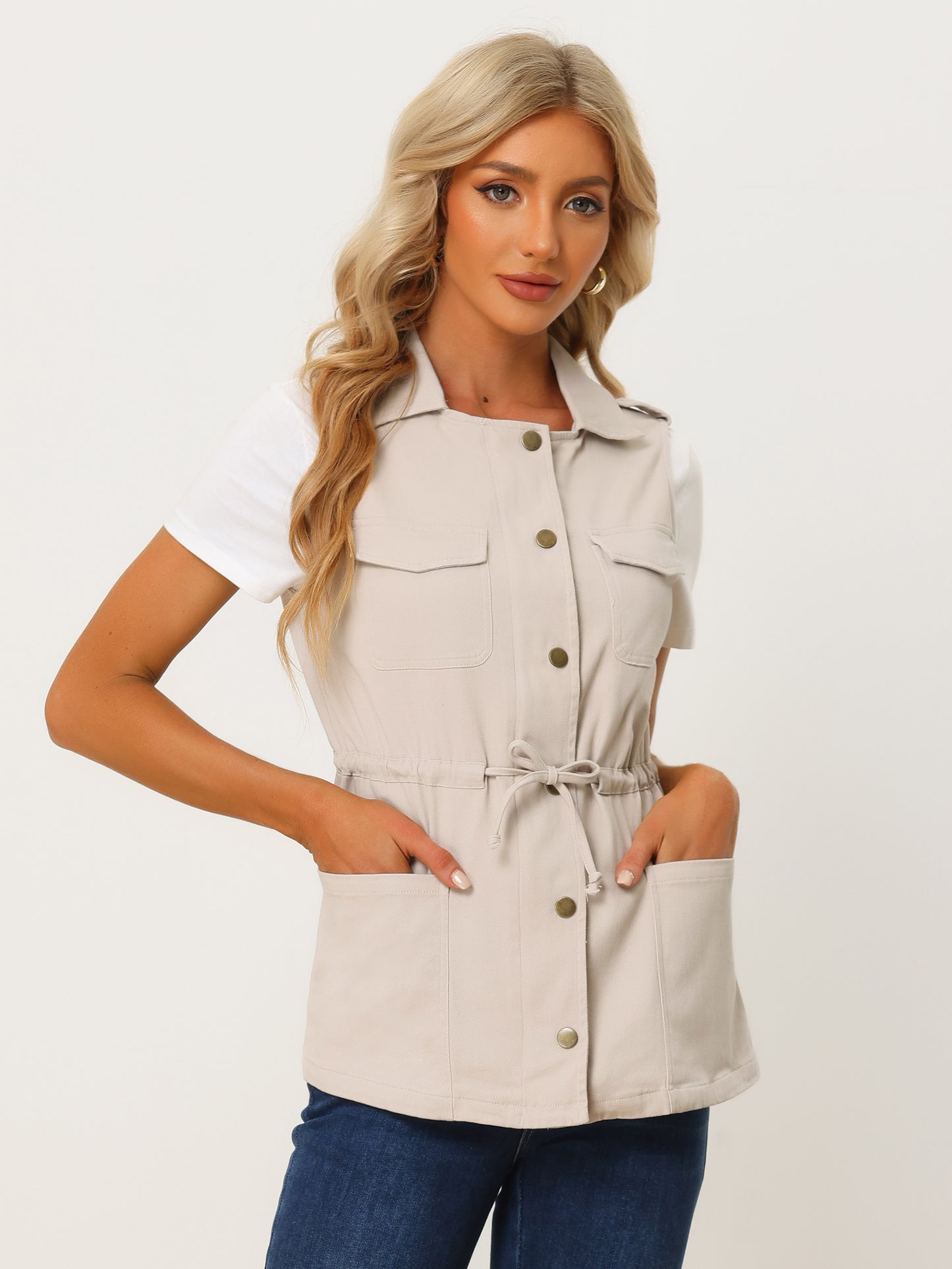 Women Functional Pockets Drawstring Waist Cargo Vest (Available in Plus Size)
