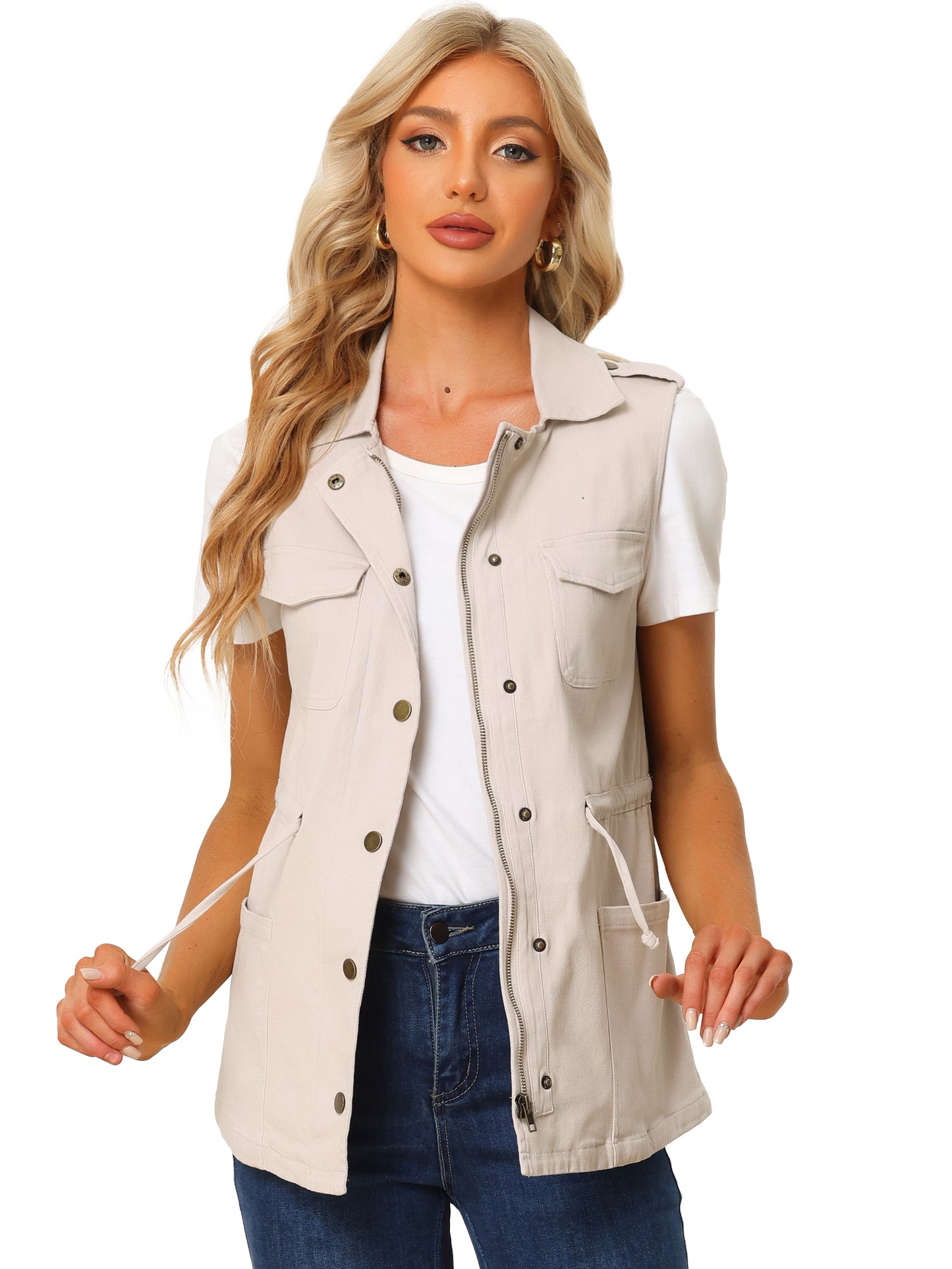 Women Functional Pockets Drawstring Waist Cargo Vest (Available in Plus Size)