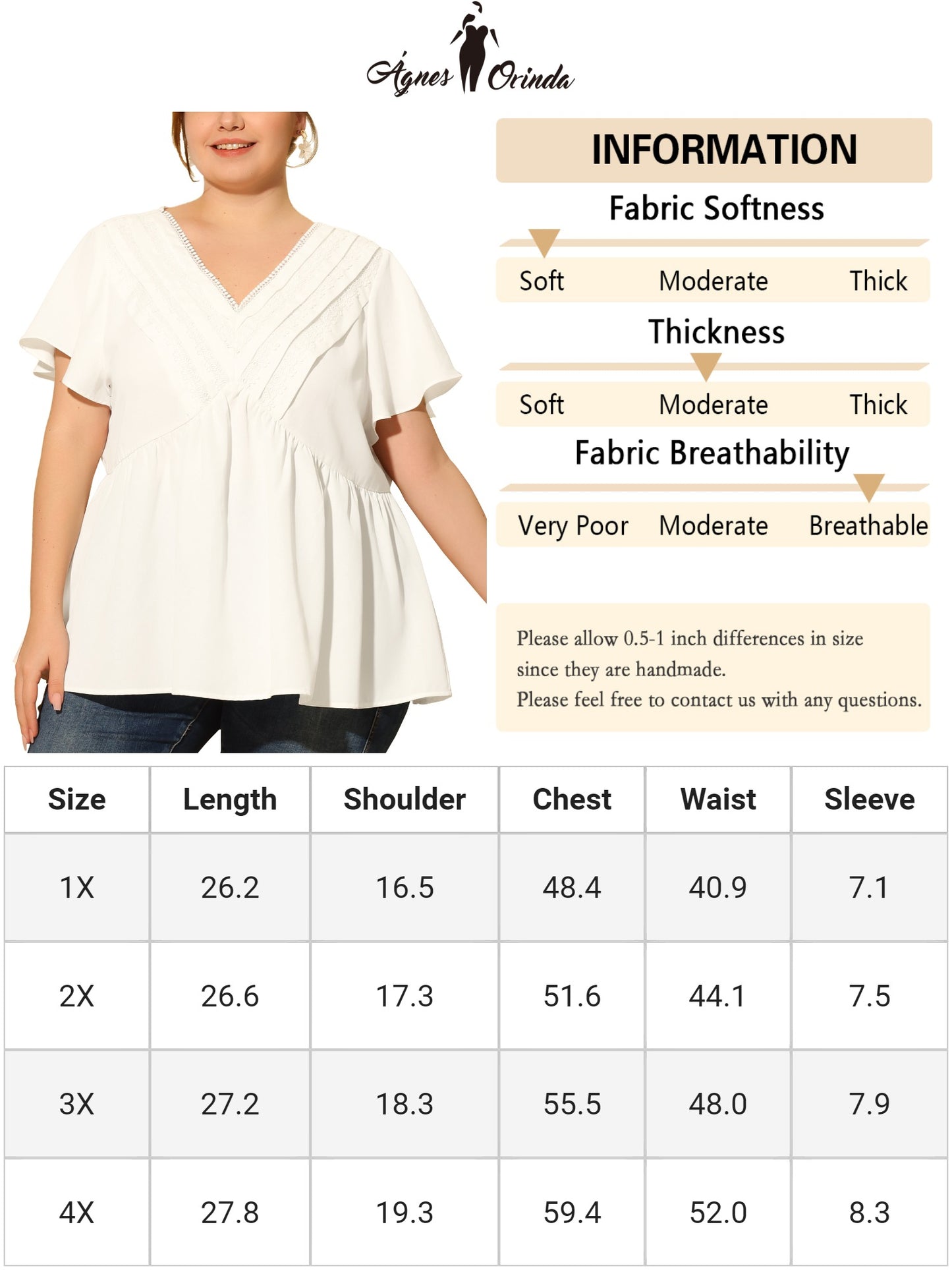 Women Plus Size Top Summer Flare Sleeve V Neck Lace Front Work Peplum Blouse