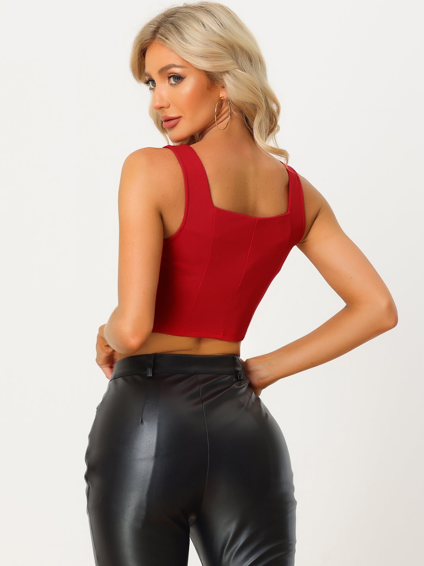 Women's Square Neck Asymmetrical Hem Zip Front Crop Cami Tank Top