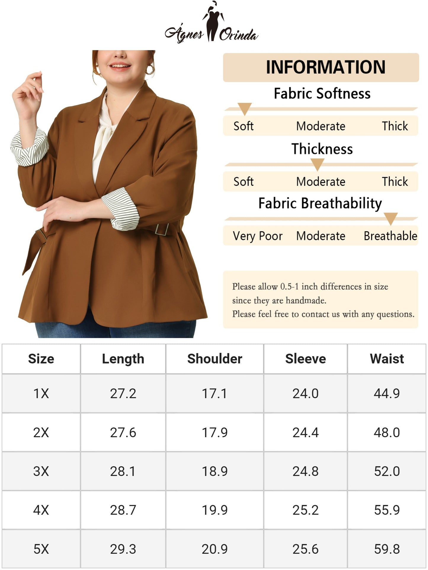 Women's Plus Size Contrast Stripe Cuff Notched Lapel Casual Blazers Jacket