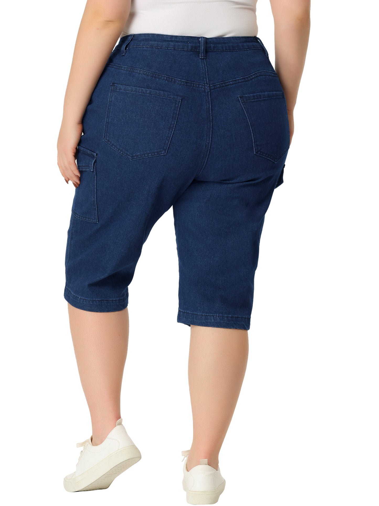 Women Plus Size Denim Shorts Summer Slash Pocket Button Cargo Jeans