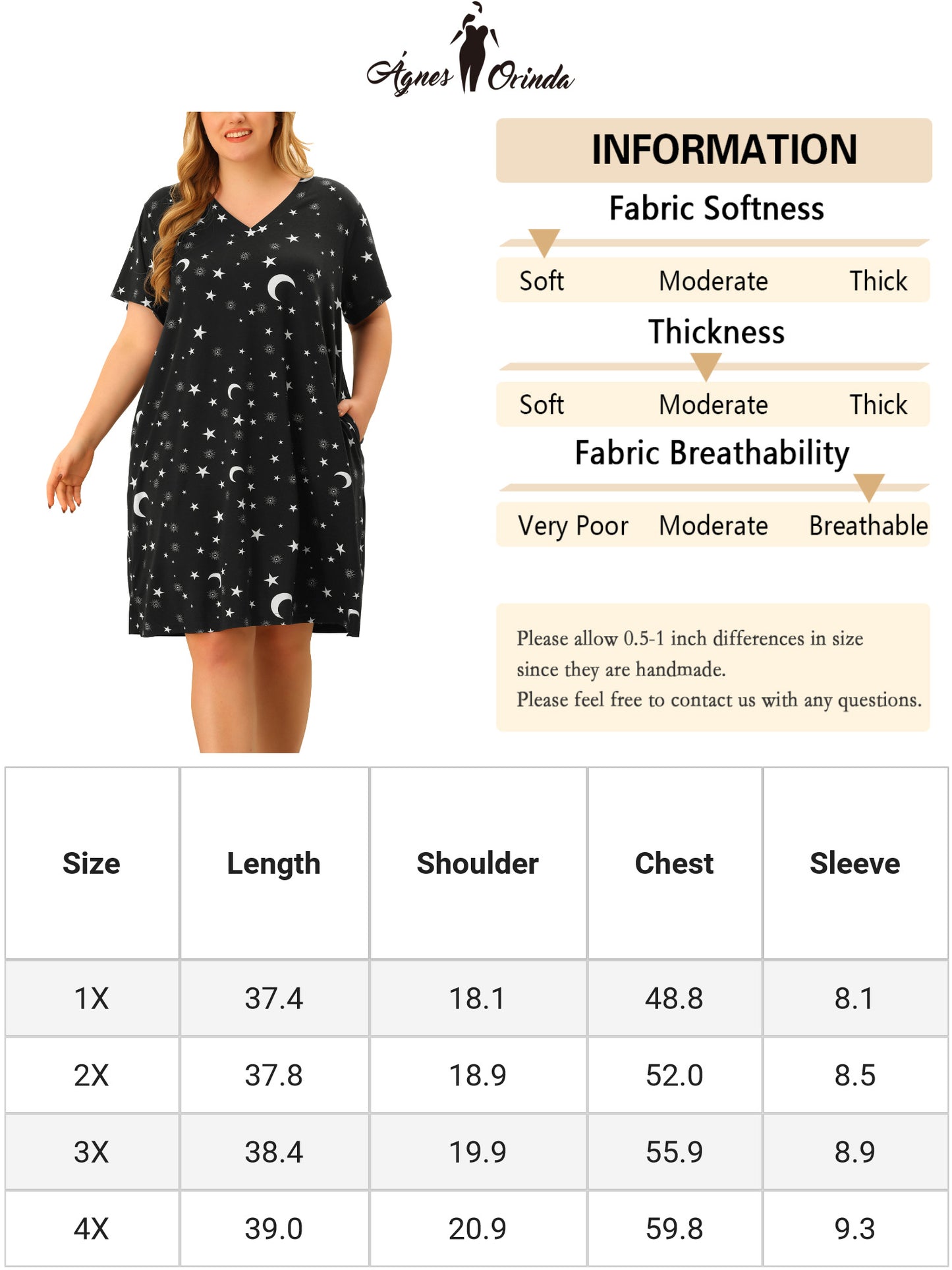 Pijama de talla grande para mujer, ropa de estar por casa, cuello en V, estampado de estrellas y lunas, camisón de dormir