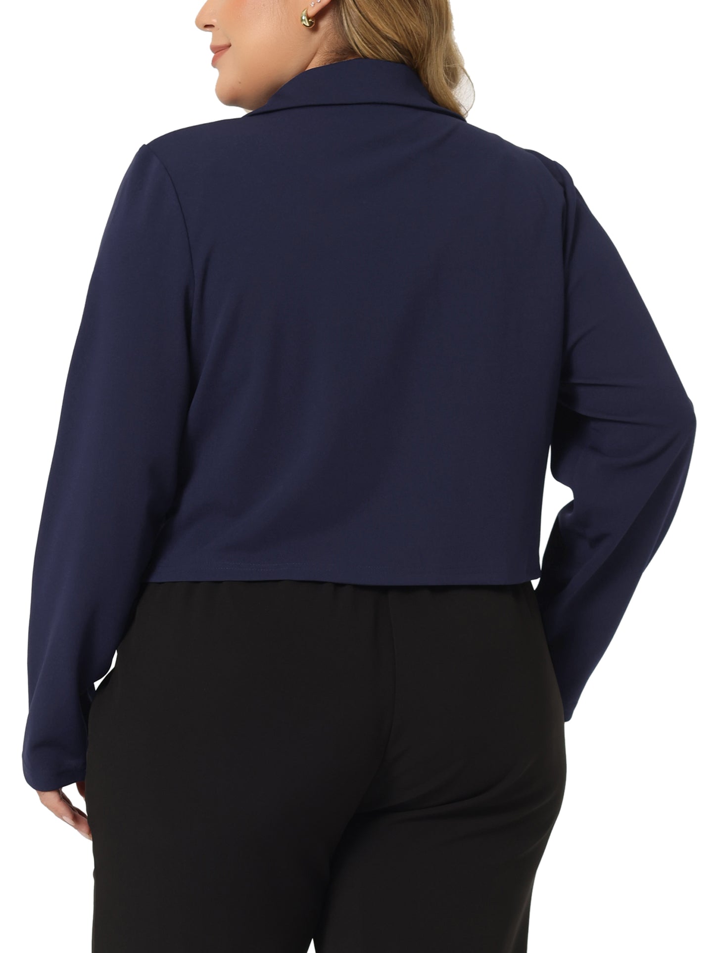 Women Plus Size Business Suit Blazer Button Office Work Navy Blue Crop Suit Jacket