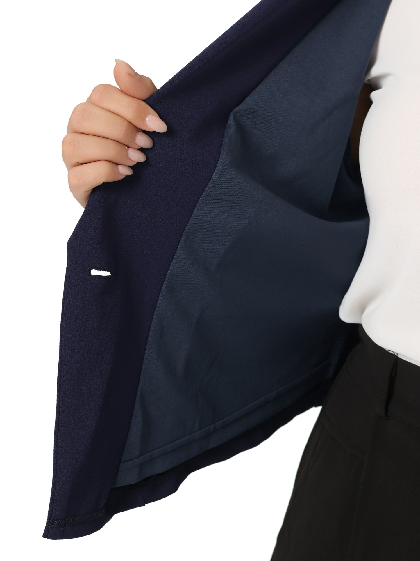 Women Plus Size Business Suit Blazer Button Office Work Navy Blue Crop Suit Jacket