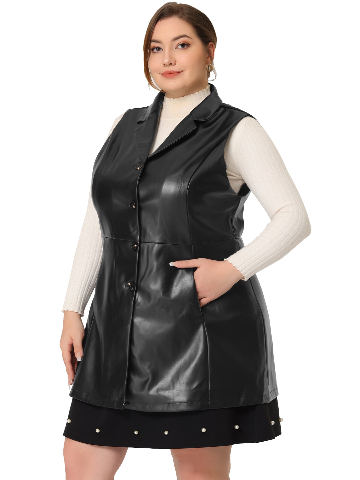 Women Plus Size Vests Sleeveless Lapel Casual PU Jackets Vest