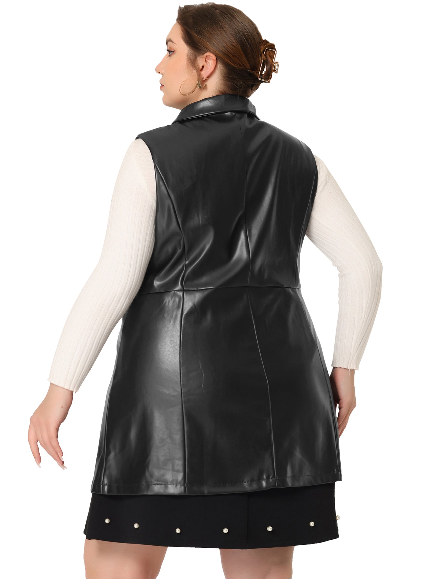 Women Plus Size Vests Sleeveless Lapel Casual PU Jackets Vest
