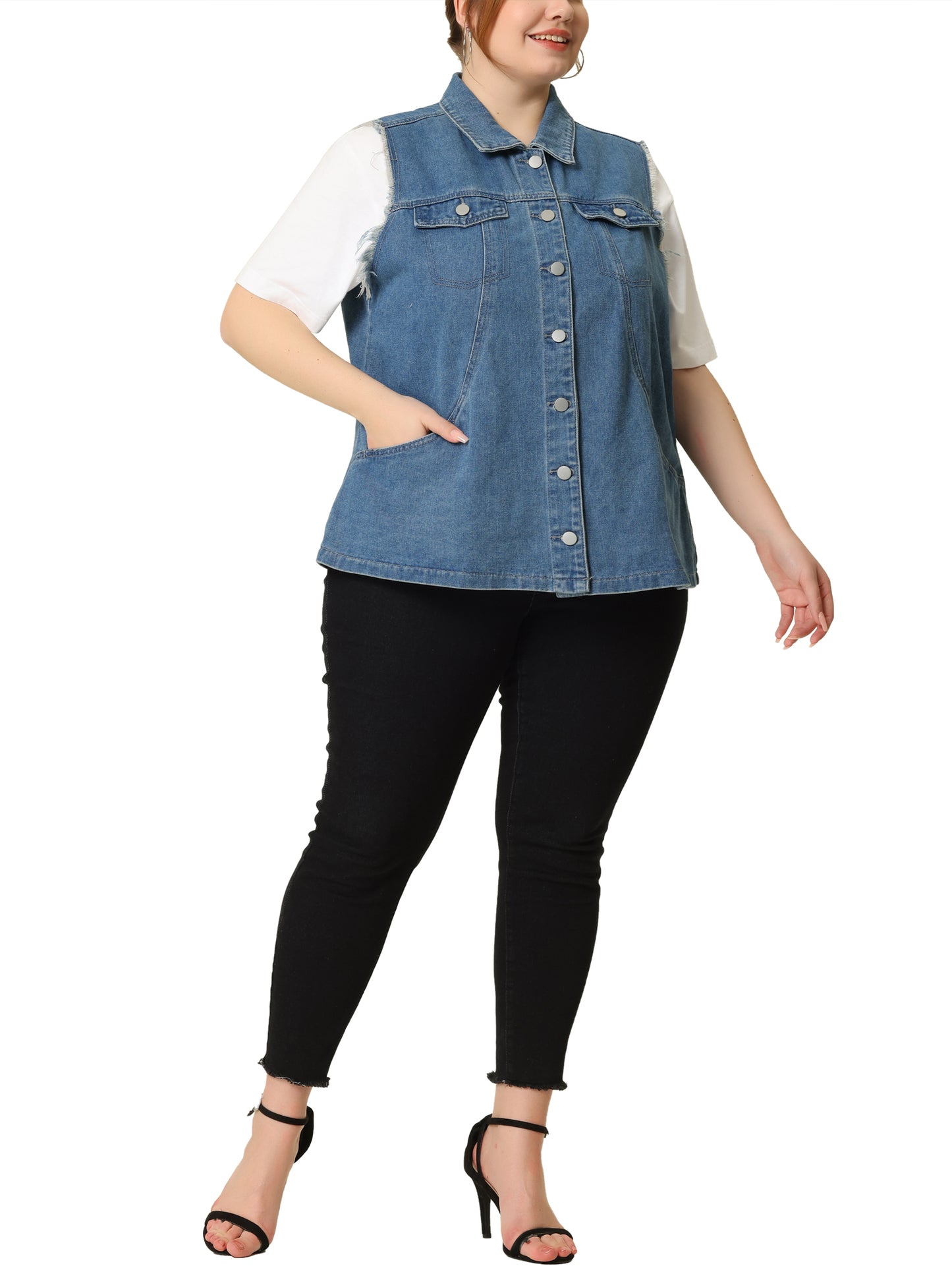 Women Plus Size Denim Vests Causal Button Boyfriend Sleeveless Oversized Jean Vest Top