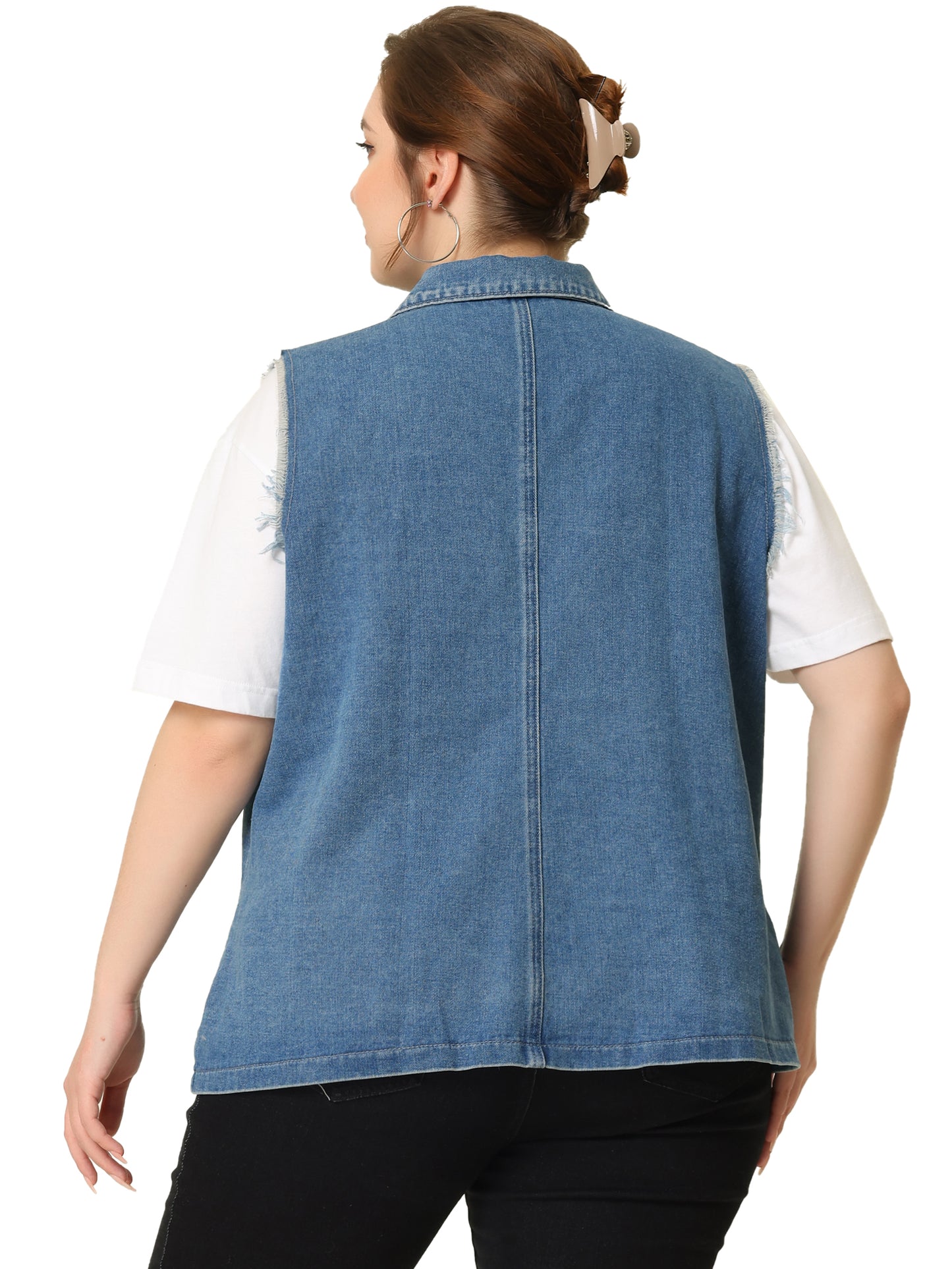 Women Plus Size Denim Vests Causal Button Boyfriend Sleeveless Oversized Jean Vest Top