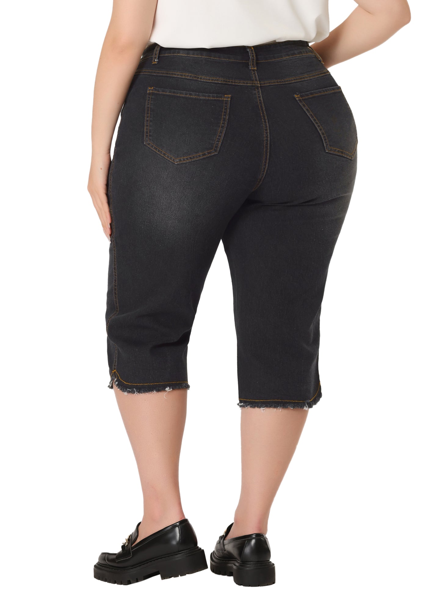 Women Plus Size Capri Jean Shorts Summer Mid Rise Stretchy Straight Leg Denim Jeggings with Pockets
