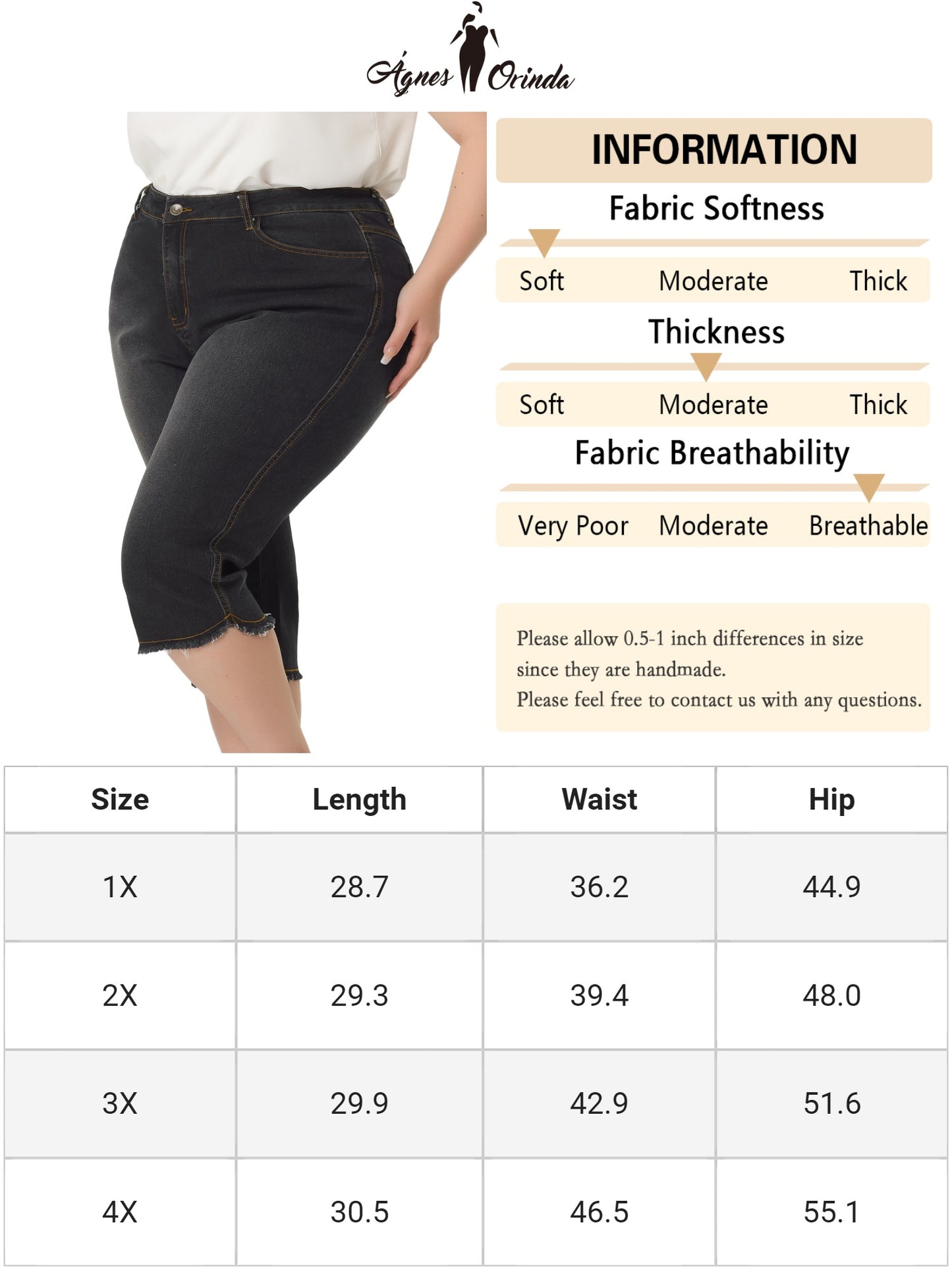 Women Plus Size Capri Jean Shorts Summer Mid Rise Stretchy Straight Leg Denim Jeggings with Pockets