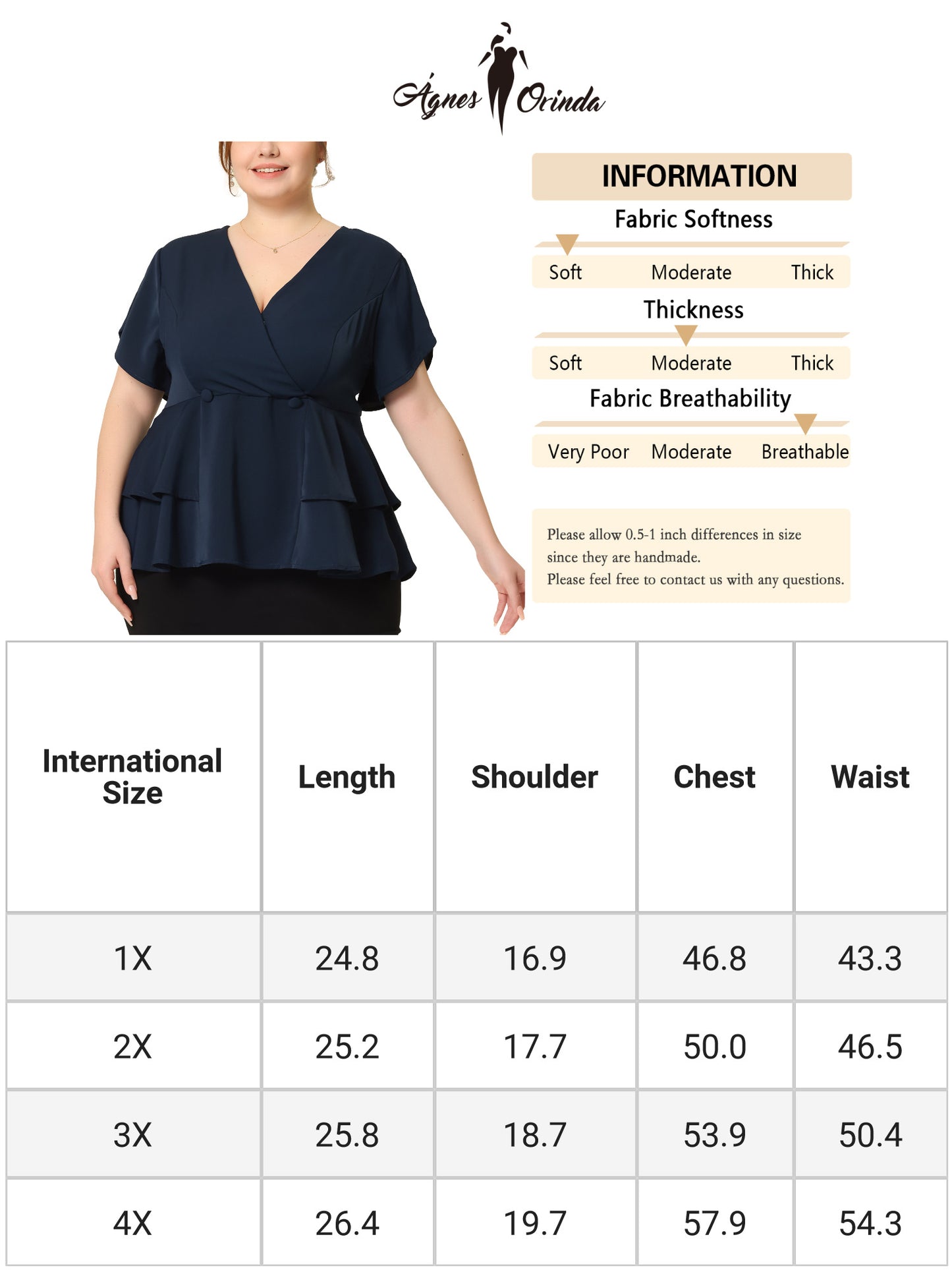 Women Plus Size Peplum Top Work V Neck Ruffle Hem Buttons Front Blazer Top