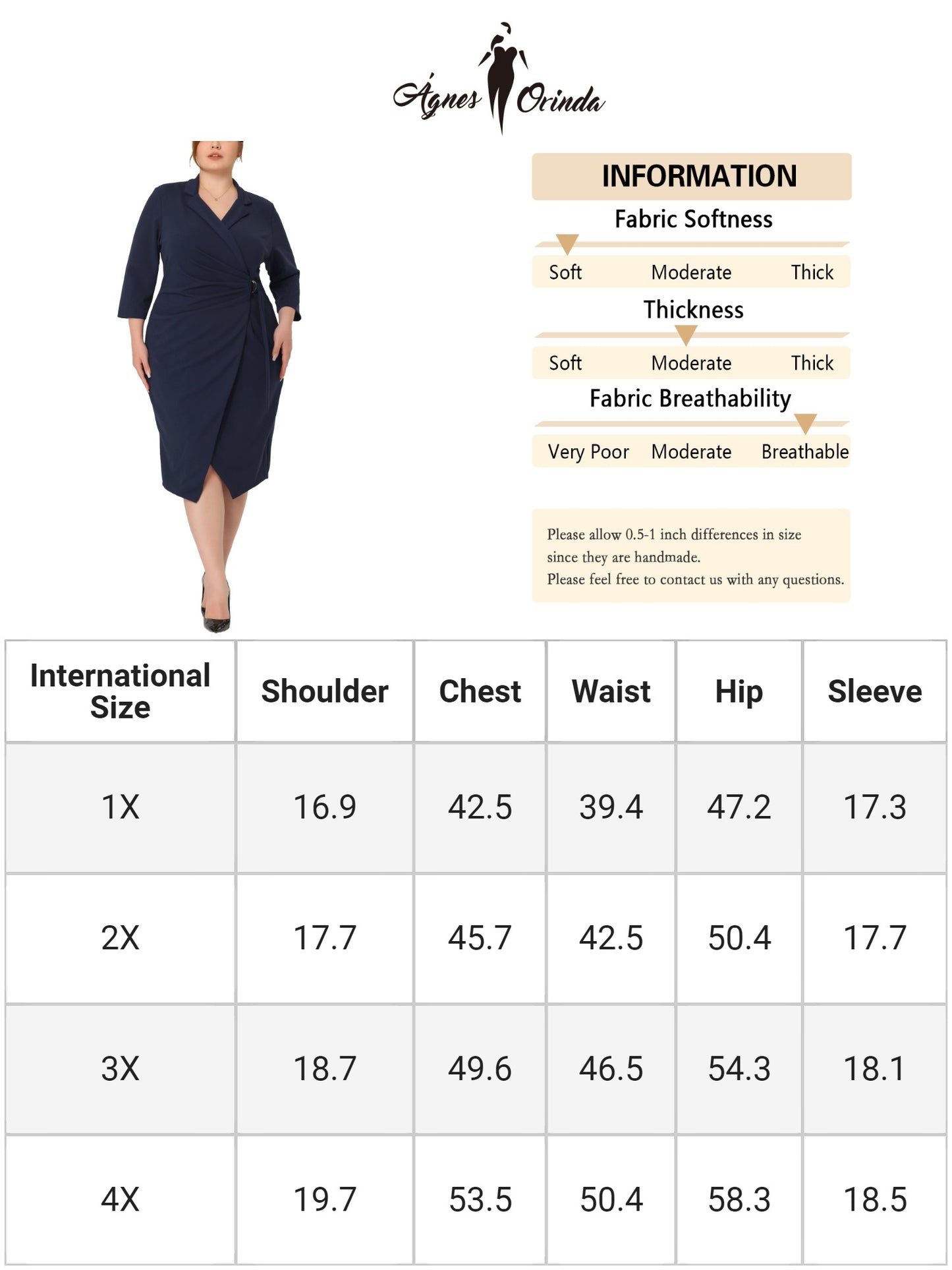 Women Plus Size Retro Dress 3/4 Sleeve Elegant Notched Lapel Cocktail Evening Sheath Dress