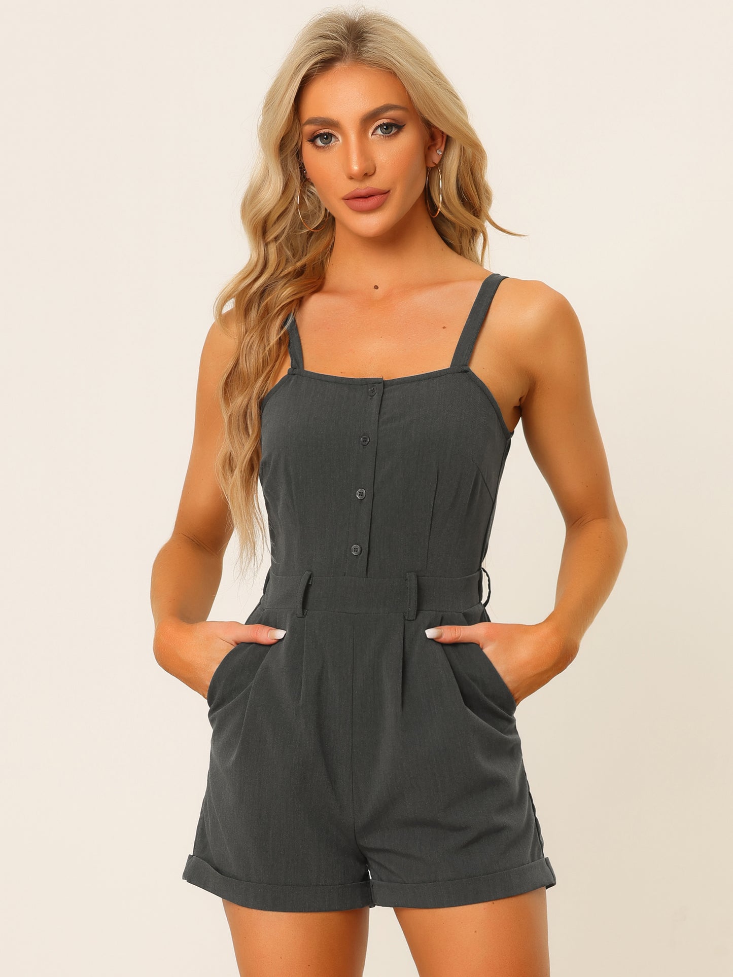 Women's Short Overalls Chambray Sleeveless Jumpsuit Casual Print Rompers