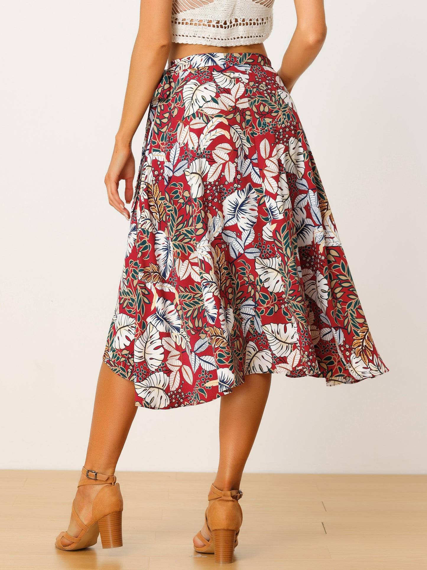 Falda midi cruzada con estampado floral bohemio de playa tropical para mujer