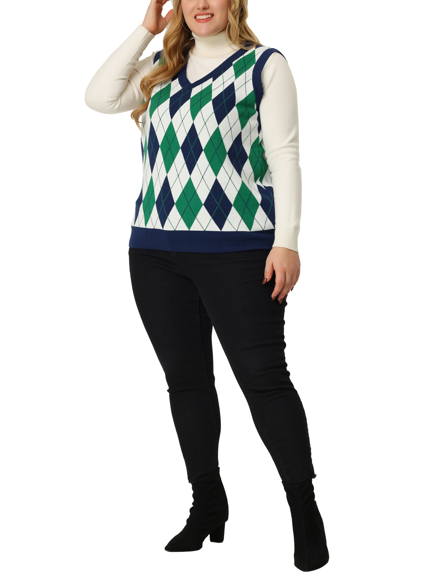Women Plus Size Sweater Vest Plaid Cable Knit Sleeveless Pullover Crop Top Sweater Vest