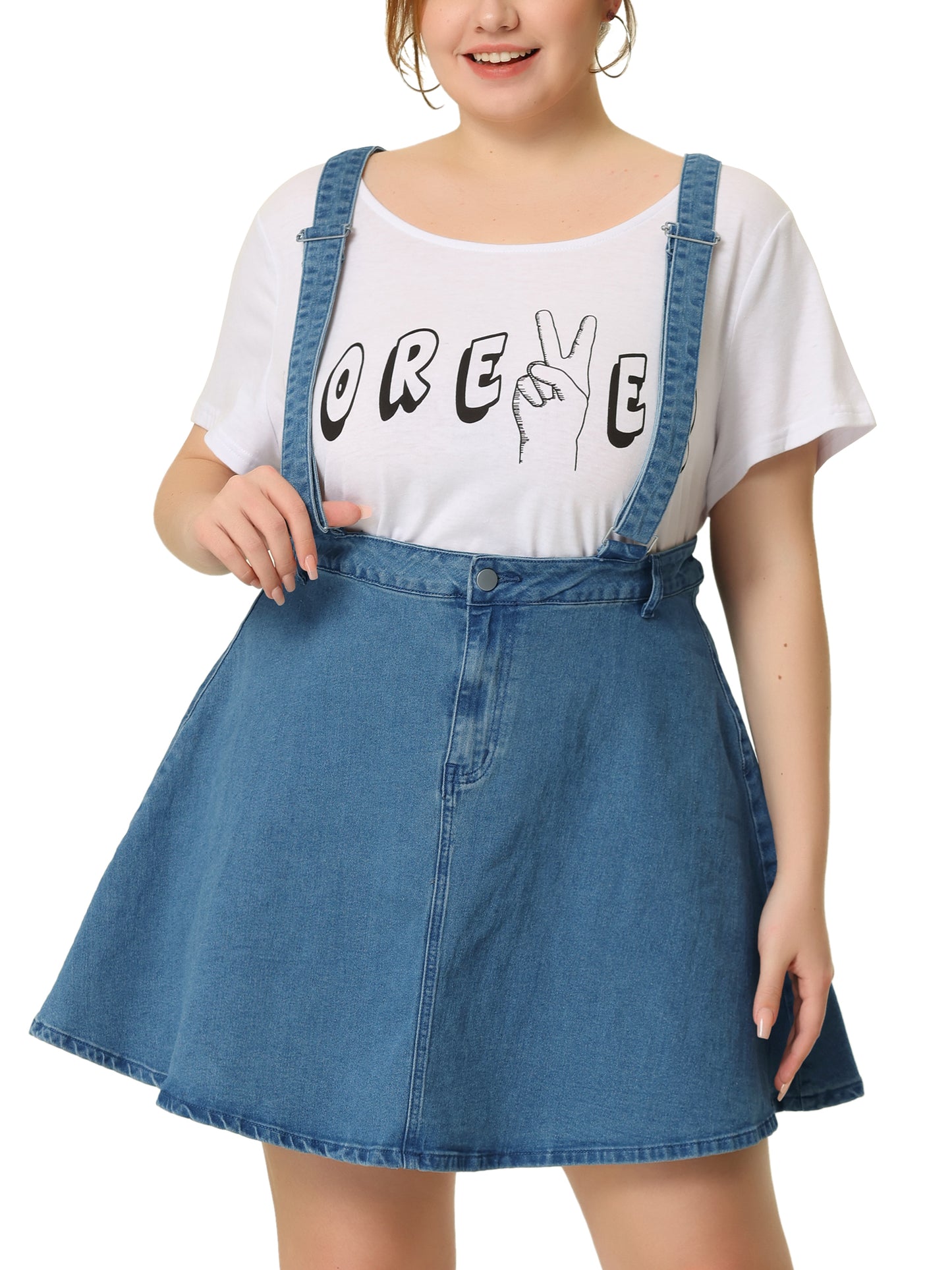 Women Plus Size Suspender Skirt Adjustable Strap Braces Mini Denim Overalls Dress