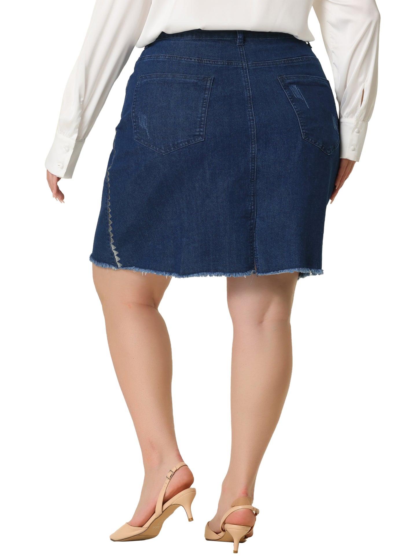 Falda vaquera de talla grande para mujer, informal, bordada, desgastada, minifalda vaquera
