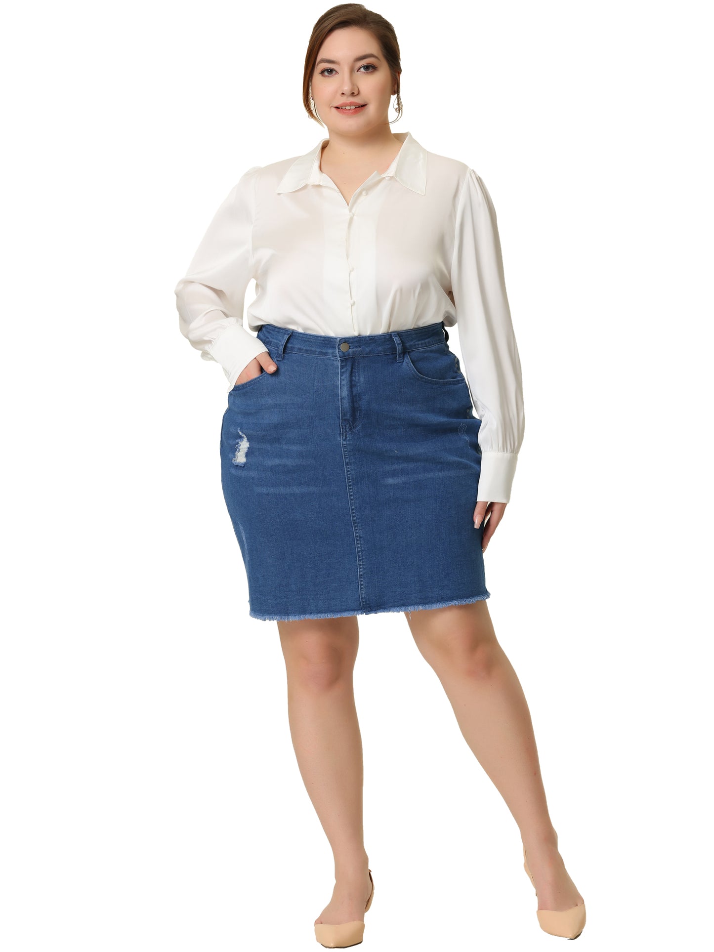 Women Plus Size Denim Skirt Casual Embroidered Distressed Jean Mini Denim Skirts