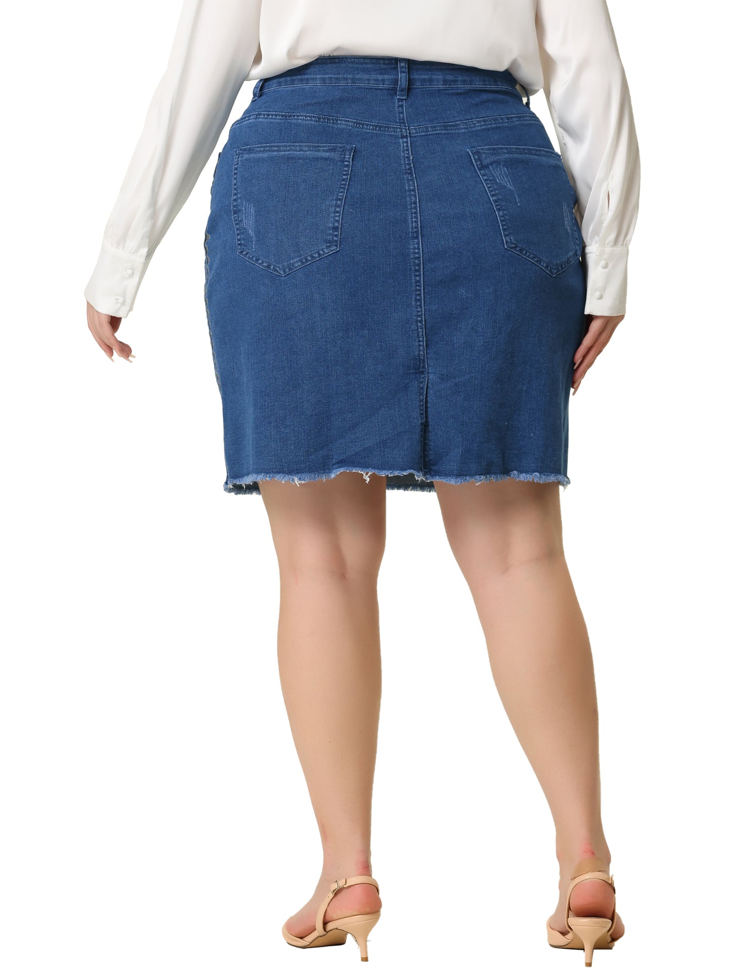 Women Plus Size Denim Skirt Casual Embroidered Distressed Jean Mini Denim Skirts