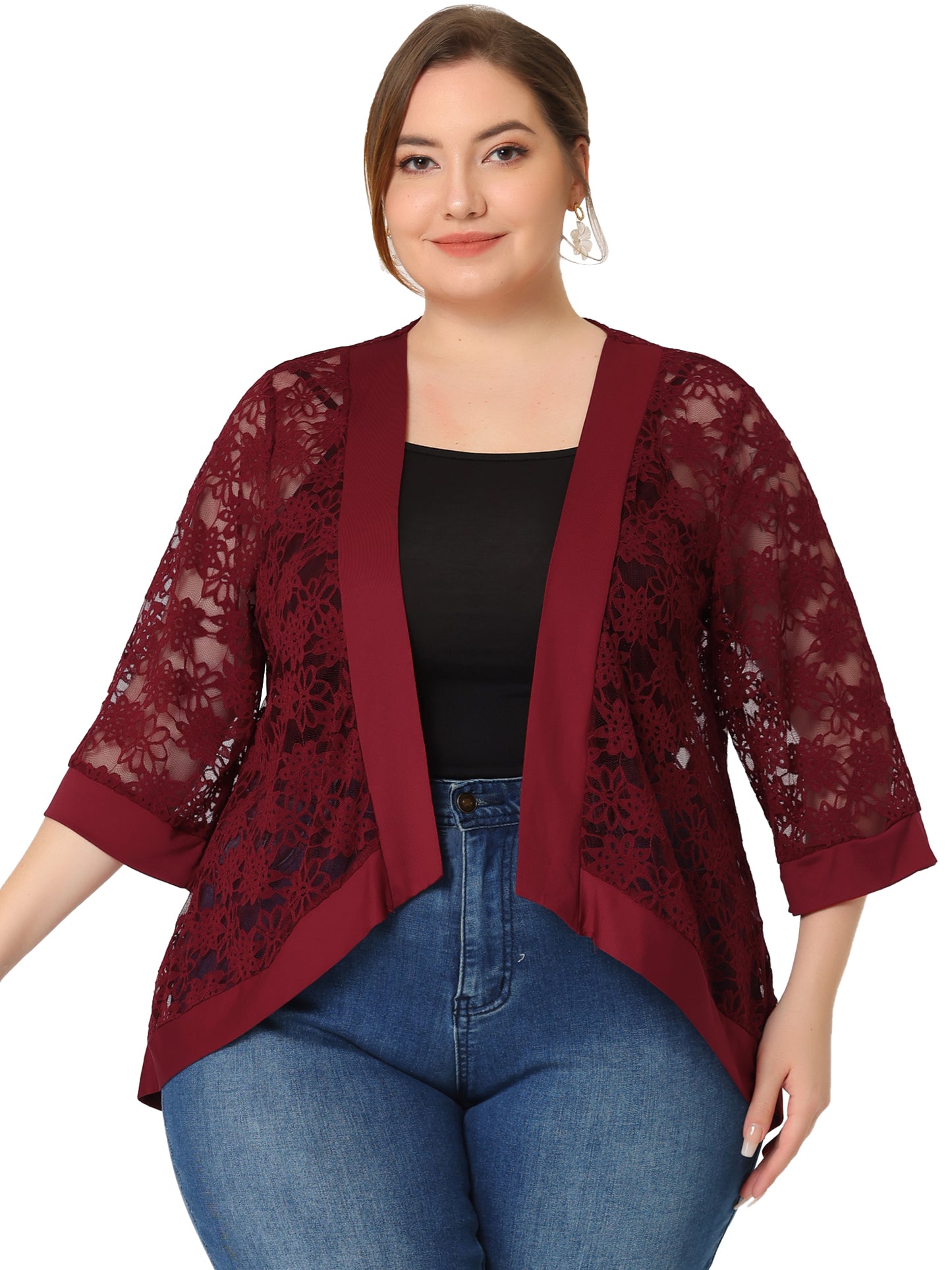 Women Plus Size Shrug Bolero Summer Lace Panel Sheer Loose Cardigan