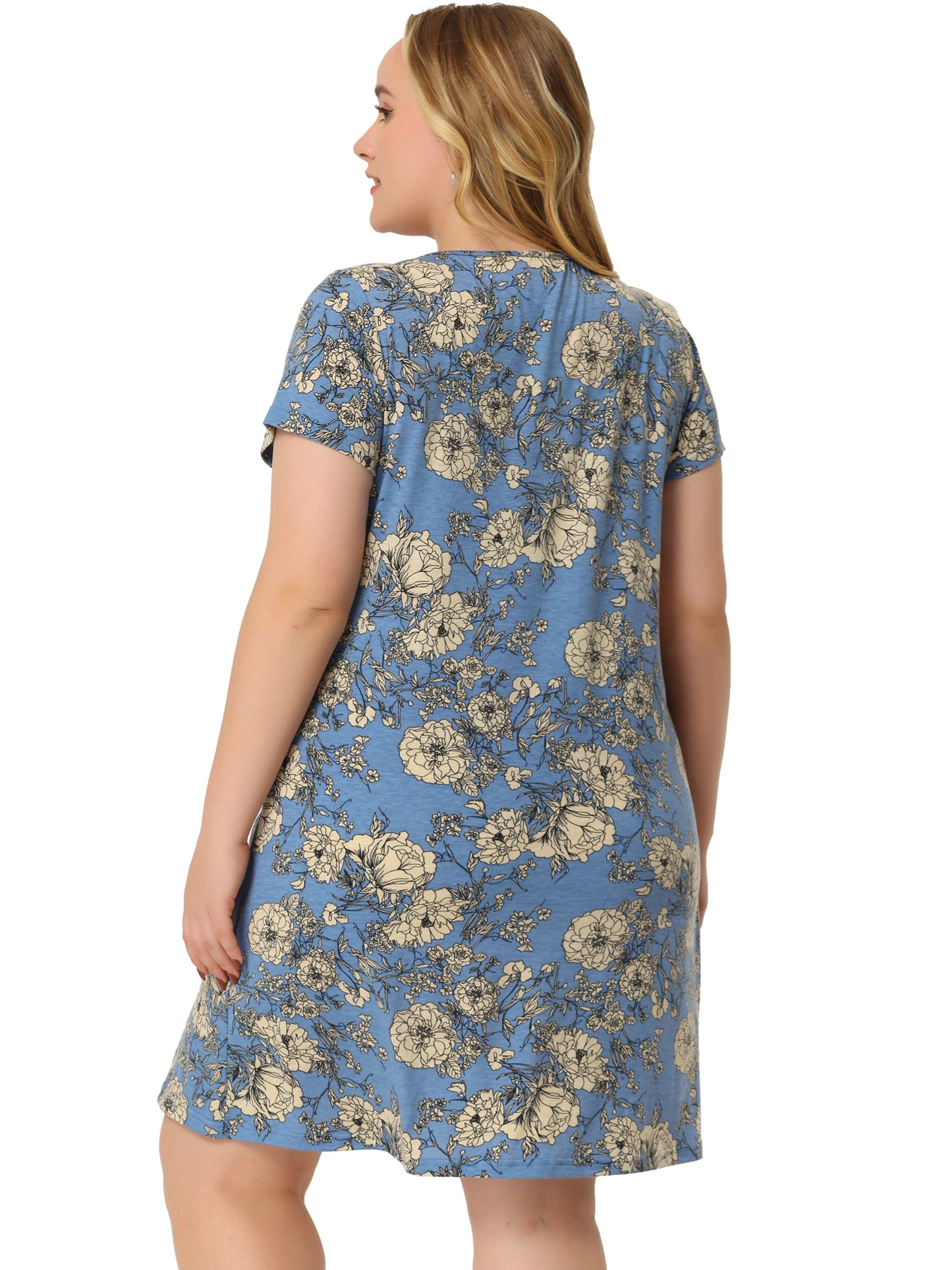 Women Plus Size Short Sleeves Pleated Summer Casual Loose Floral Dress