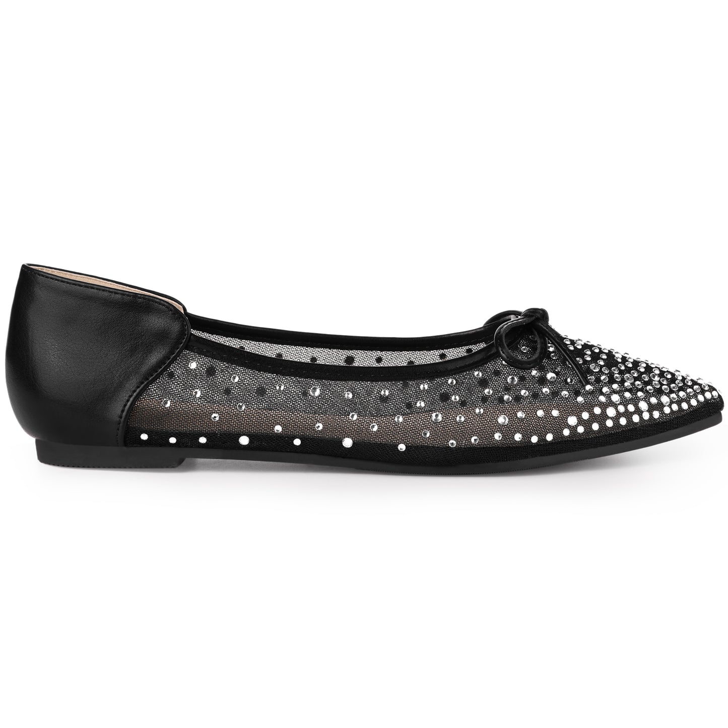 Bailarinas de malla con diamantes de imitación y punta puntiaguda para mujer