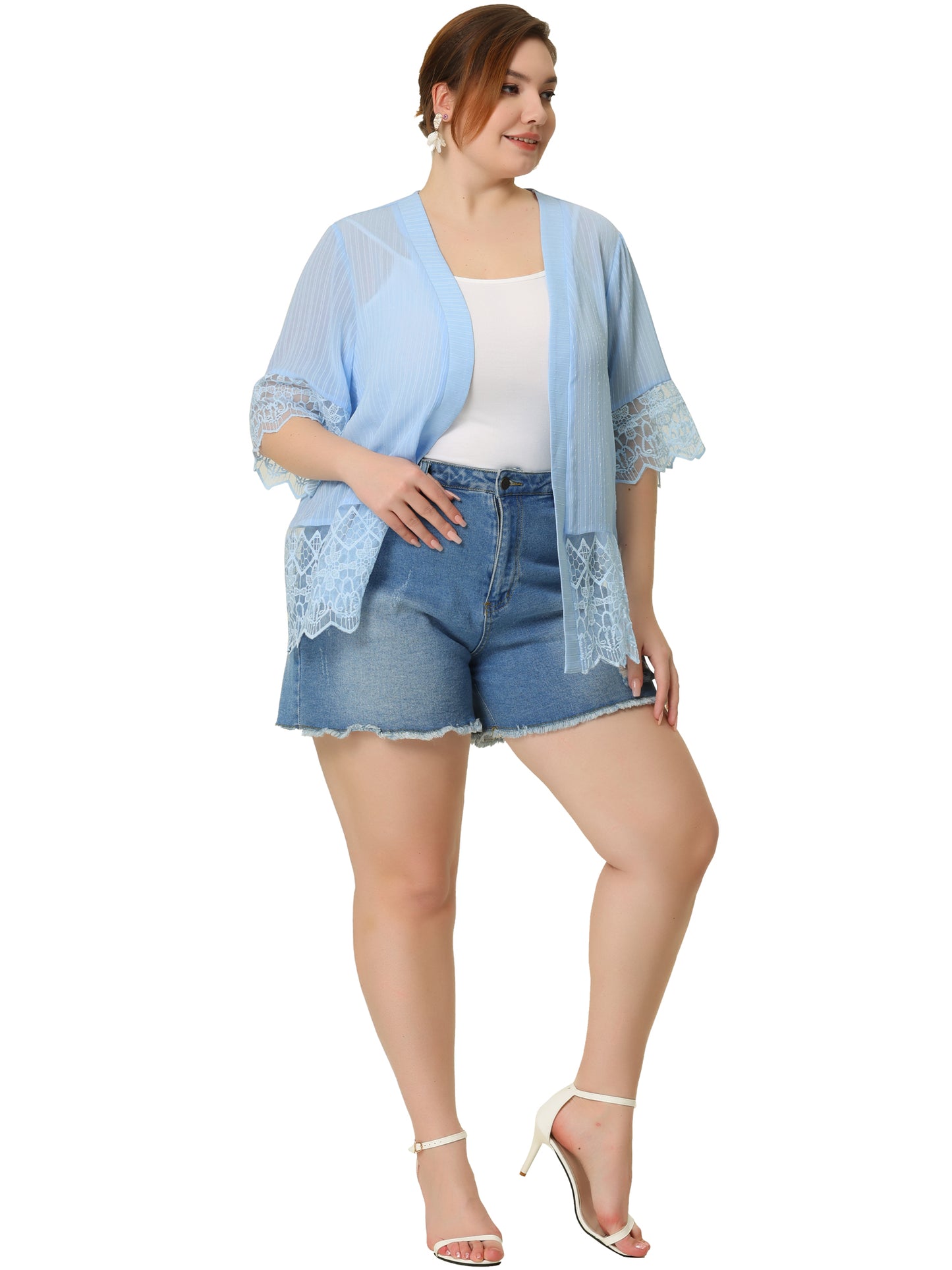 Women's Summer Lace Shrug Plus Size 1/2 Sleeve Bohemian Bikini Cover Lace Kimono Cardigan