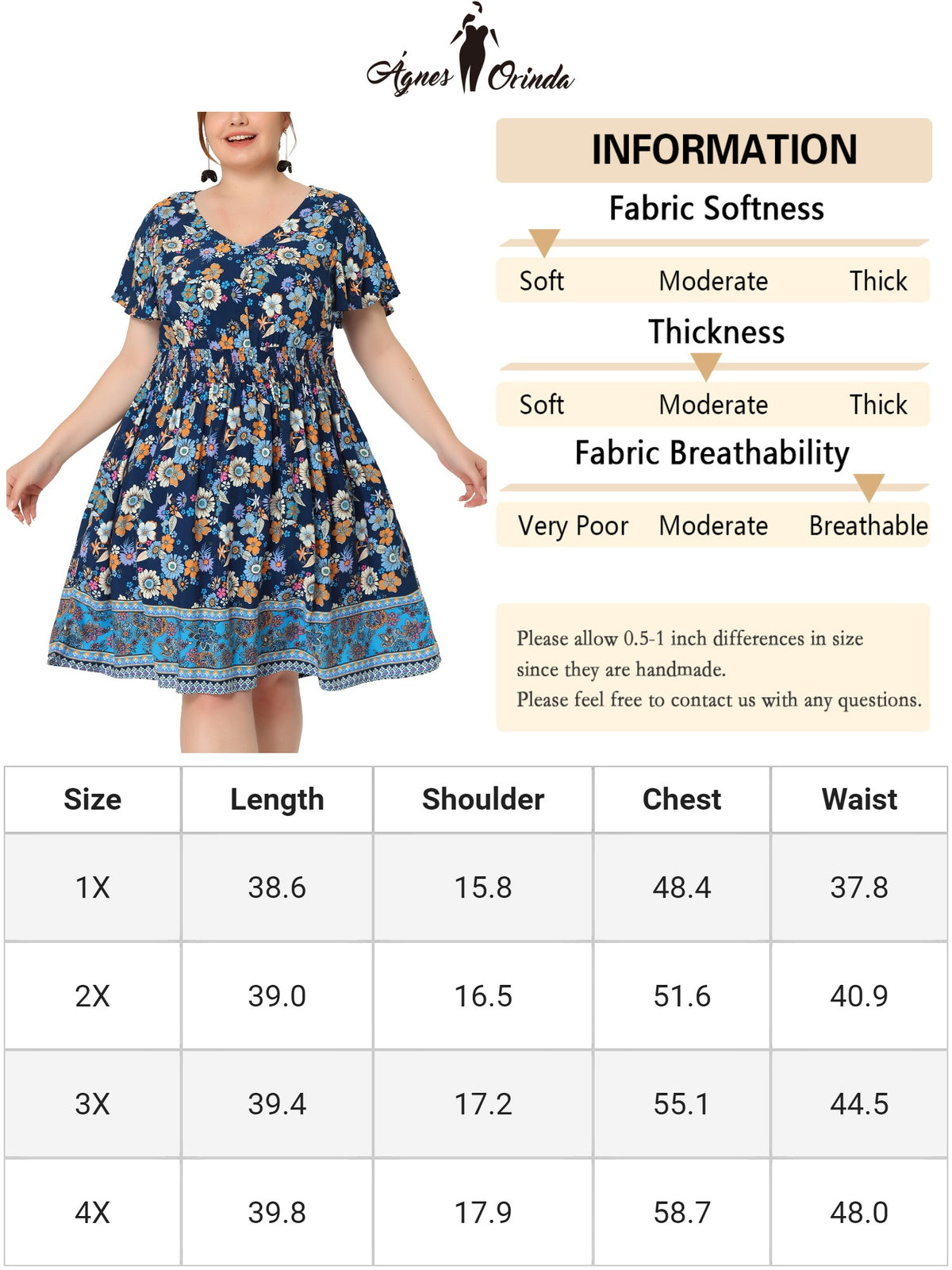 Women Plus Size Pattern Bohemian Smock Waist V Neck Summer Midi Dress