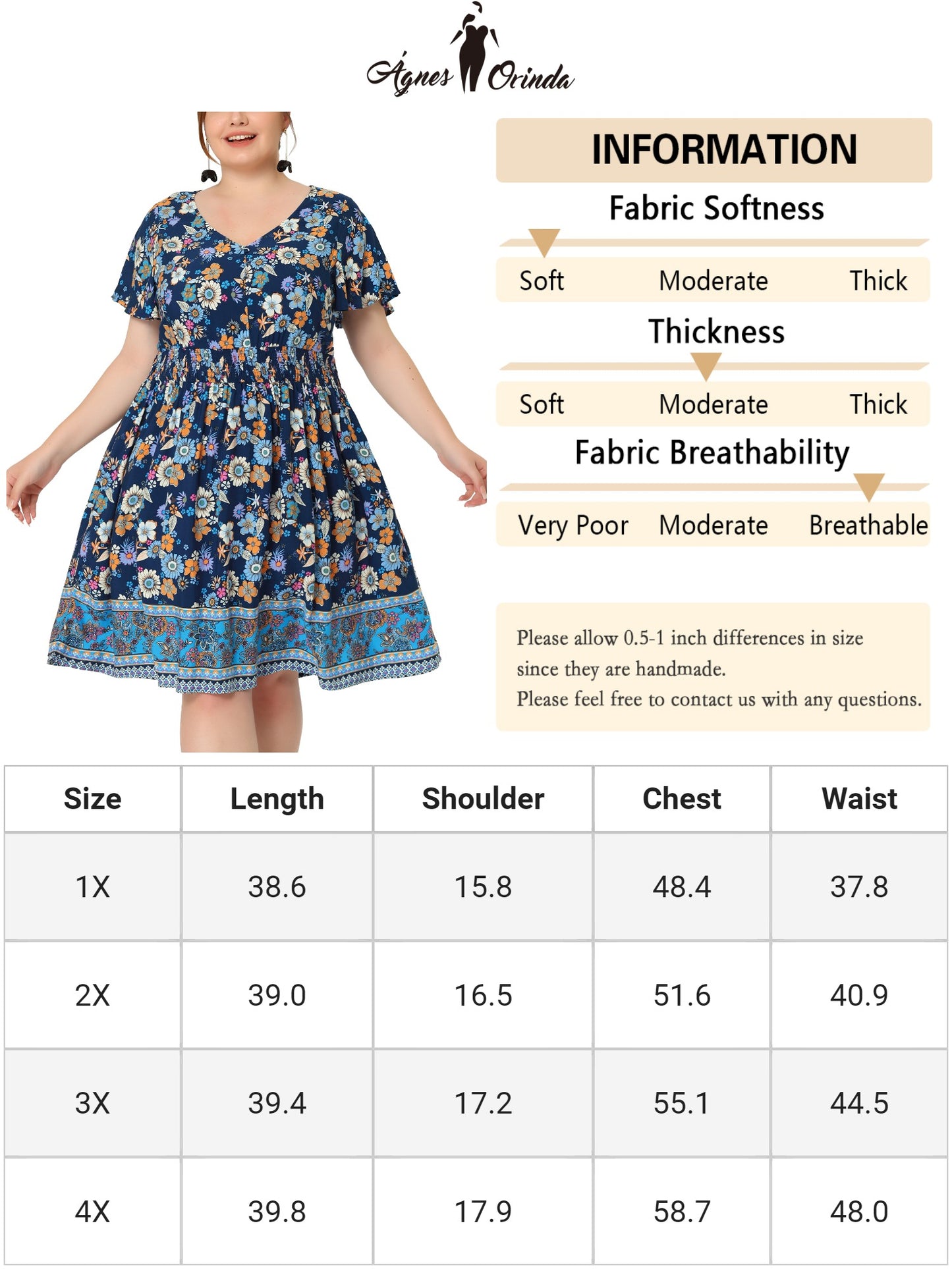 Women Plus Size Placed Pattern Bohemian Smock Waist V Neck Summer Midi Dress