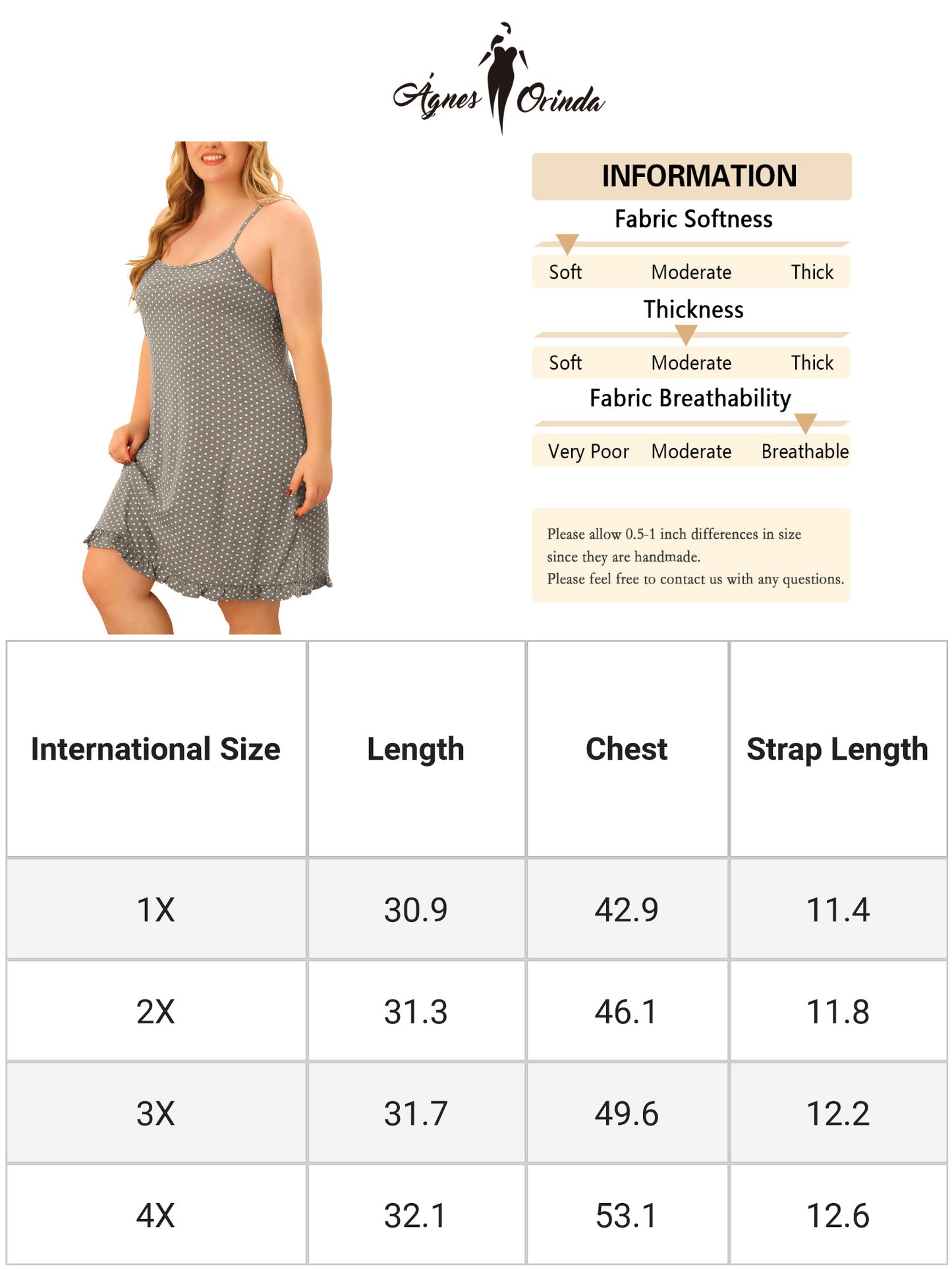 Women Plus Size Nightgown Sleeveless Sleepwear Polka Dots Ruffle Hem Cami Nightshirt