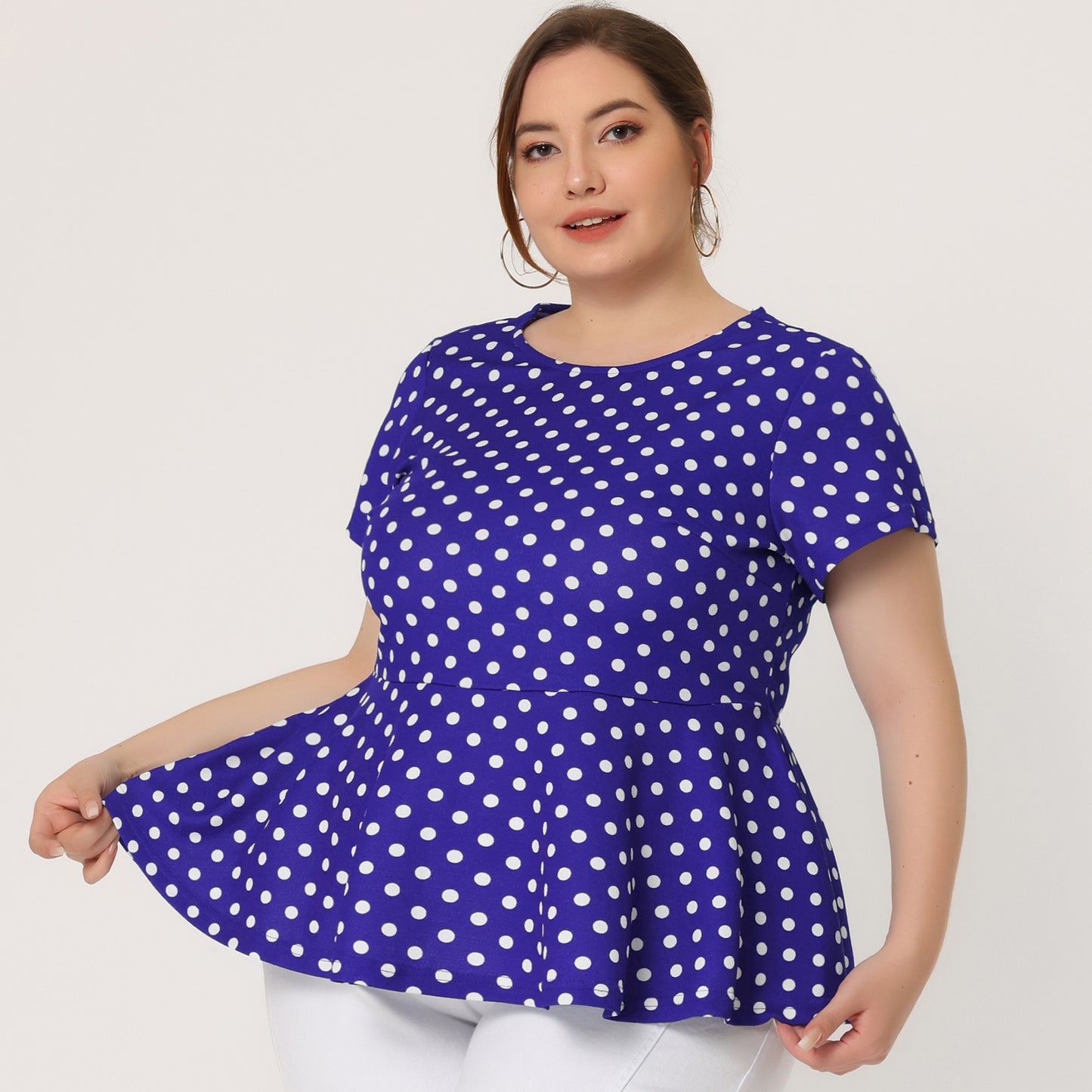 Women's Plus Size Short Sleeve Polka Dots Peplum Top