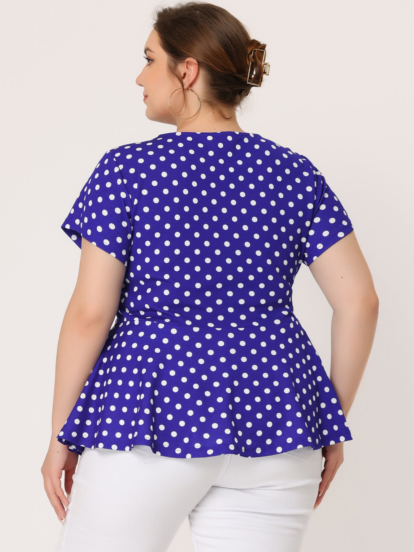 Women's Plus Size Short Sleeve Polka Dots Peplum Top