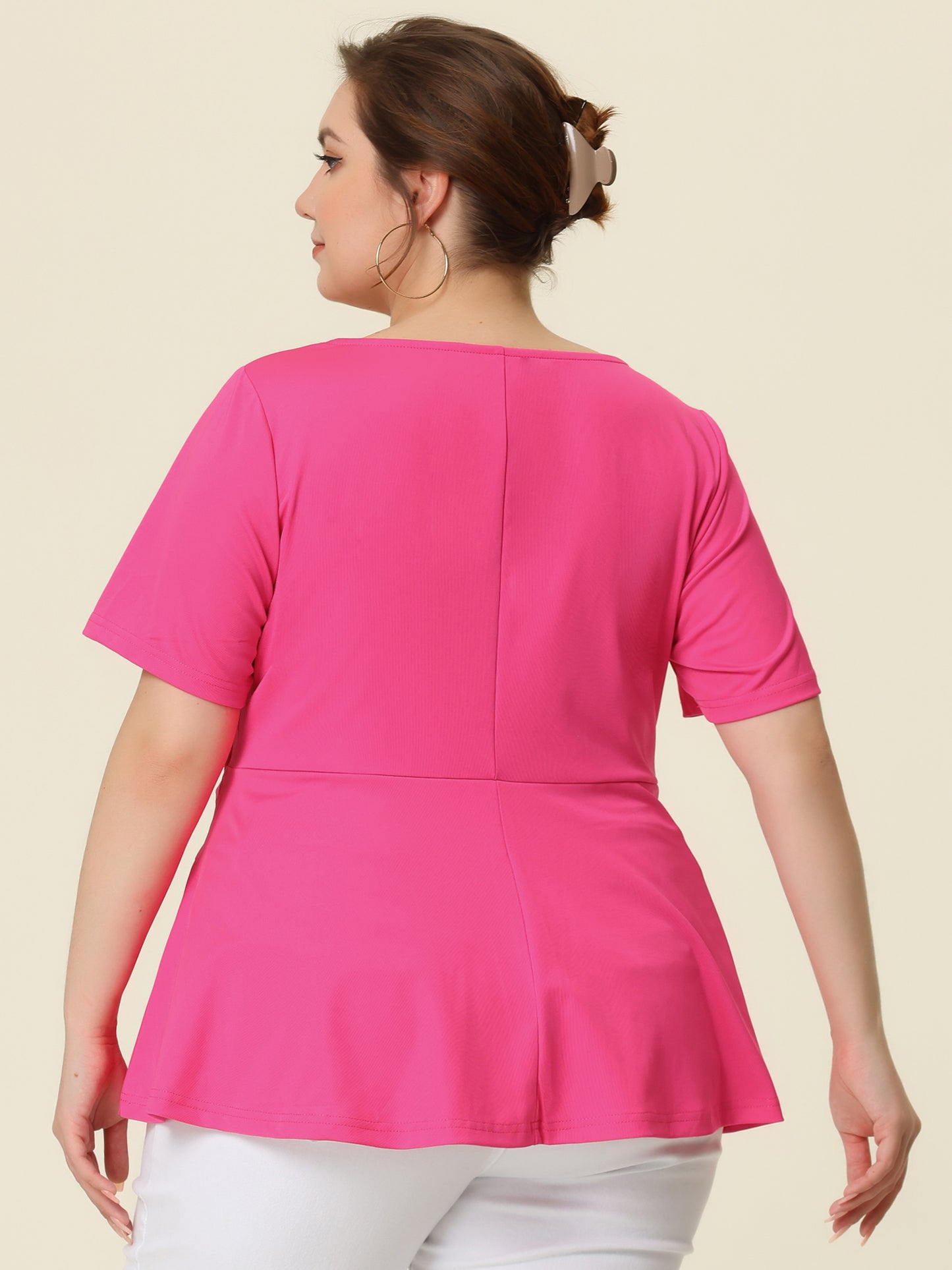 Women's Plus Size Short Sleeves Twisted Knot Front Peplum Top