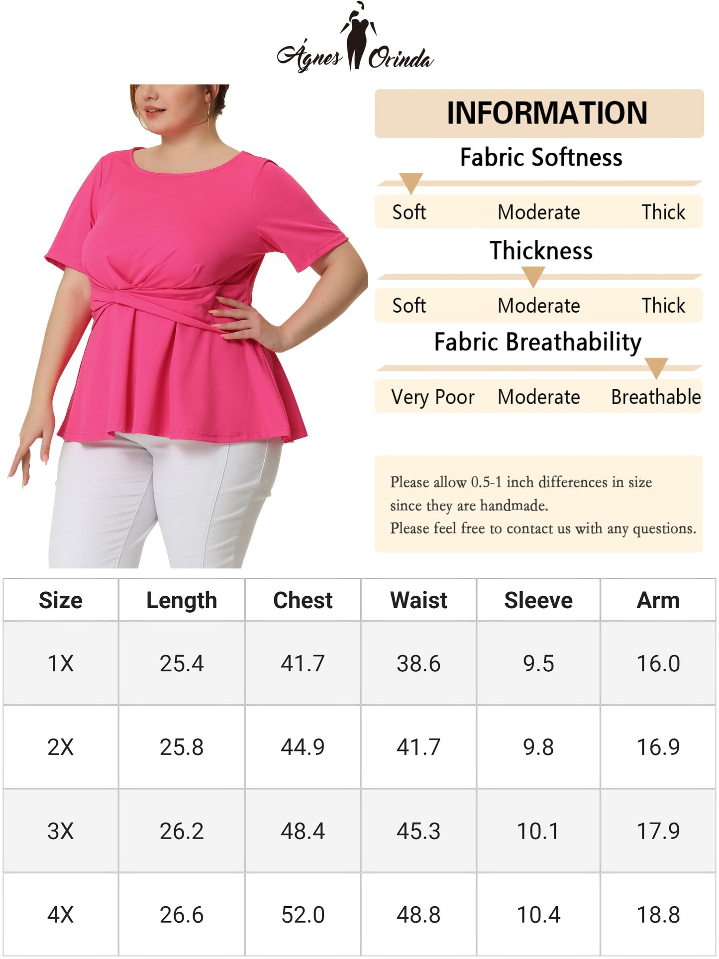 Women's Plus Size Short Sleeves Twisted Knot Front Peplum Top