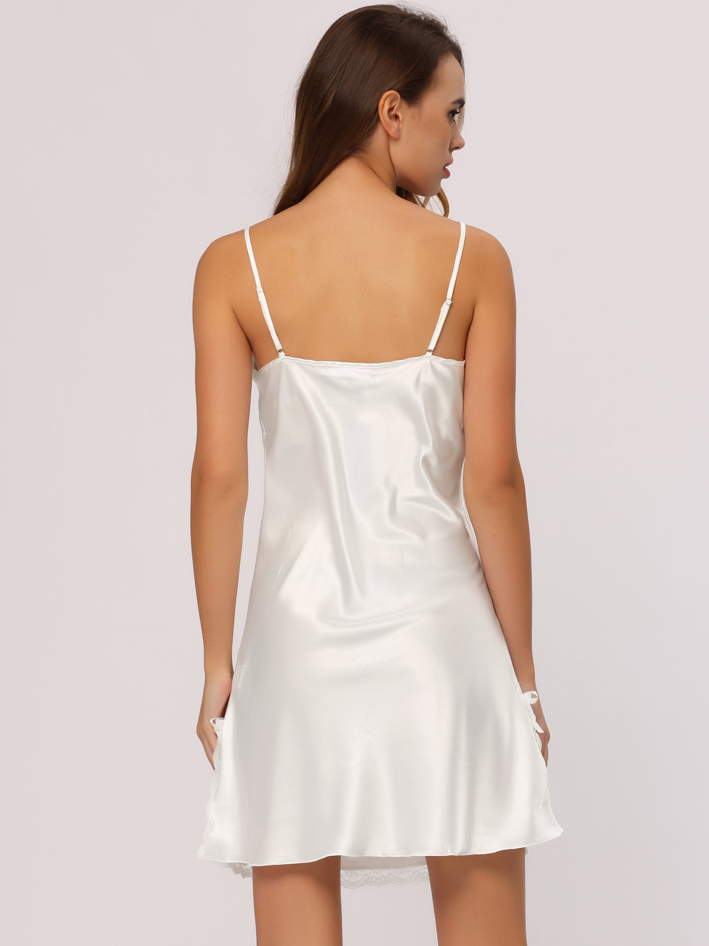 Women's Lingerie Pajama Dress Camisole Silky Mini Full Slip Chemise Lounge Satin Nightgown