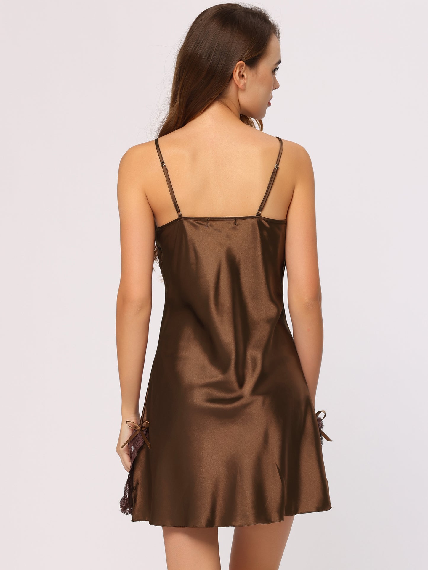 Women's Lingerie Pajama Dress Camisole Silky Mini Full Slip Chemise Lounge Satin Nightgown