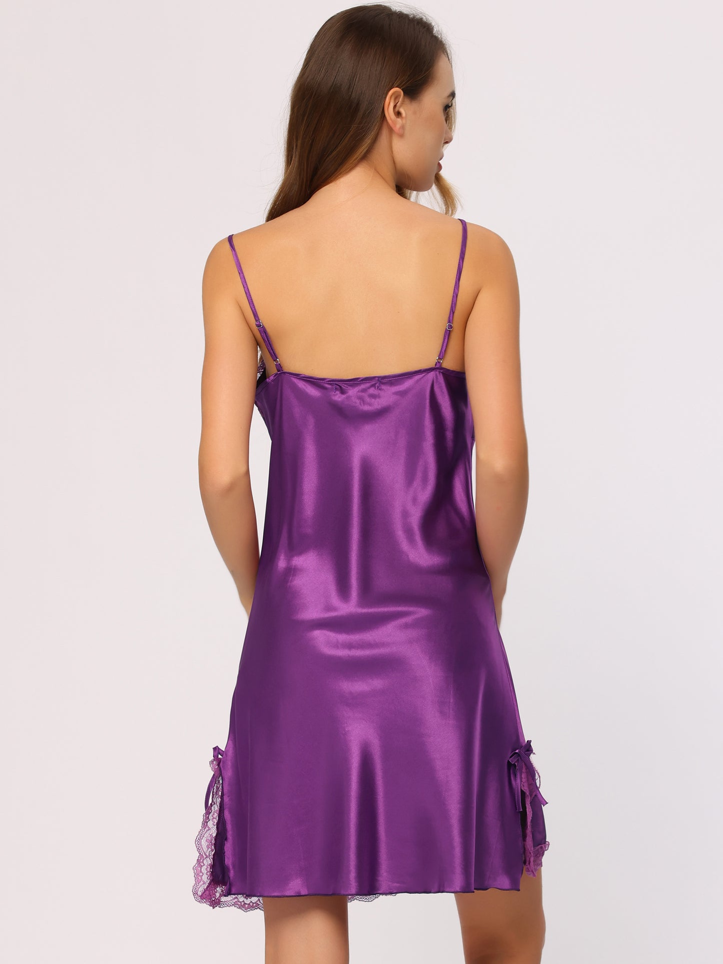 Women's Lingerie Pajama Dress Camisole Silky Mini Full Slip Chemise Lounge Satin Nightgown