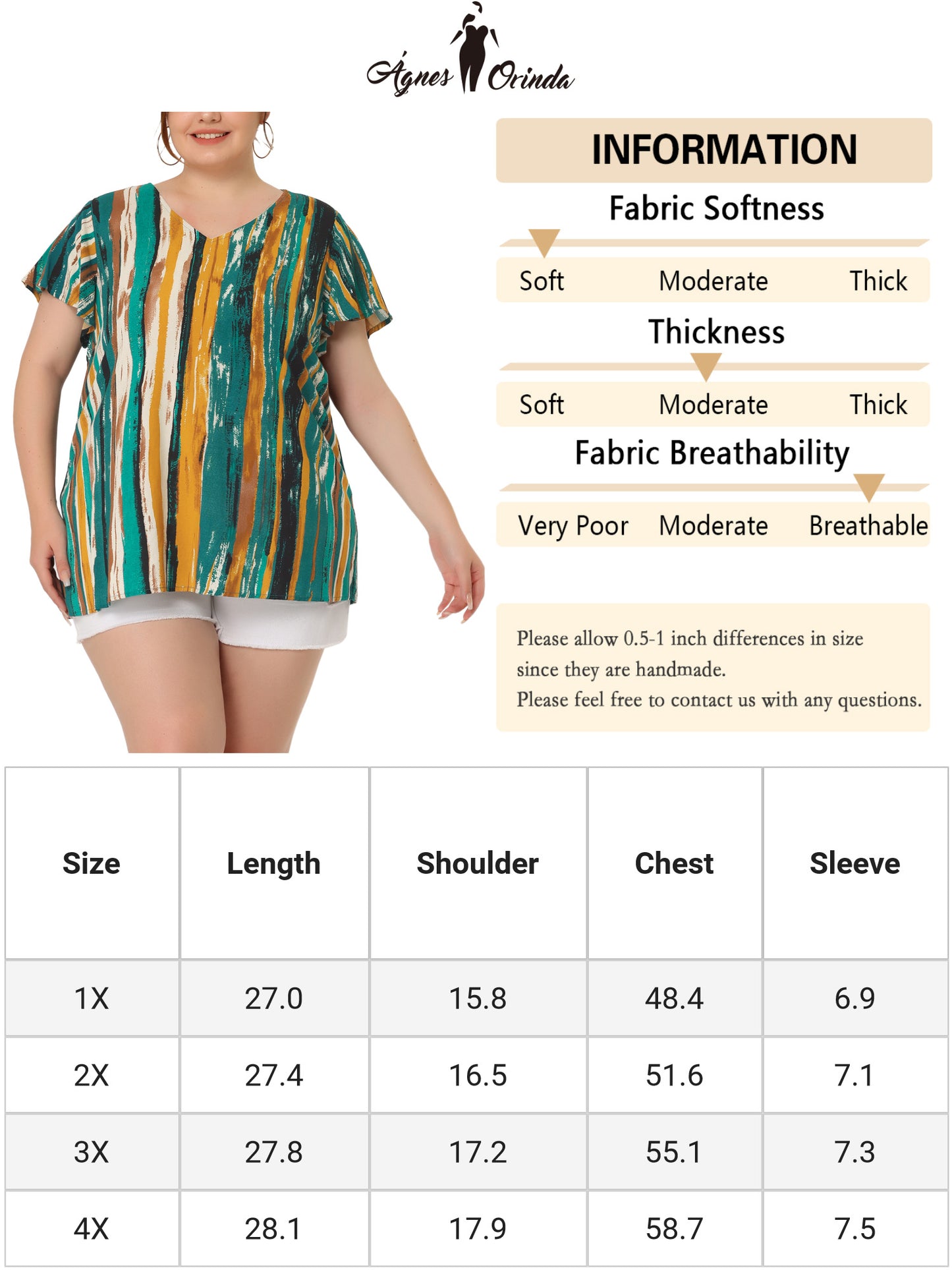 Blusa informal de verano con estampado de rayas y cuello en V y manga corta para mujer, talla grande