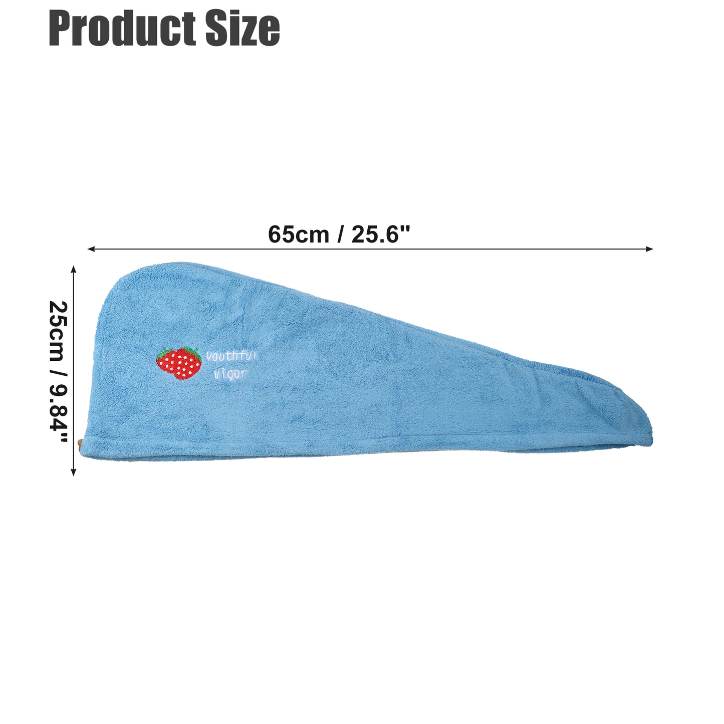 1 Pc Soft Hair Towel Wrap, Microfiber Strawberry Pattern Drying Cap Lake Blue