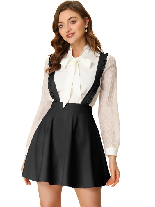 Women's Ruffles Overalls Adjustable Straps A-Line Skater Braces Mini Suspender Skirt